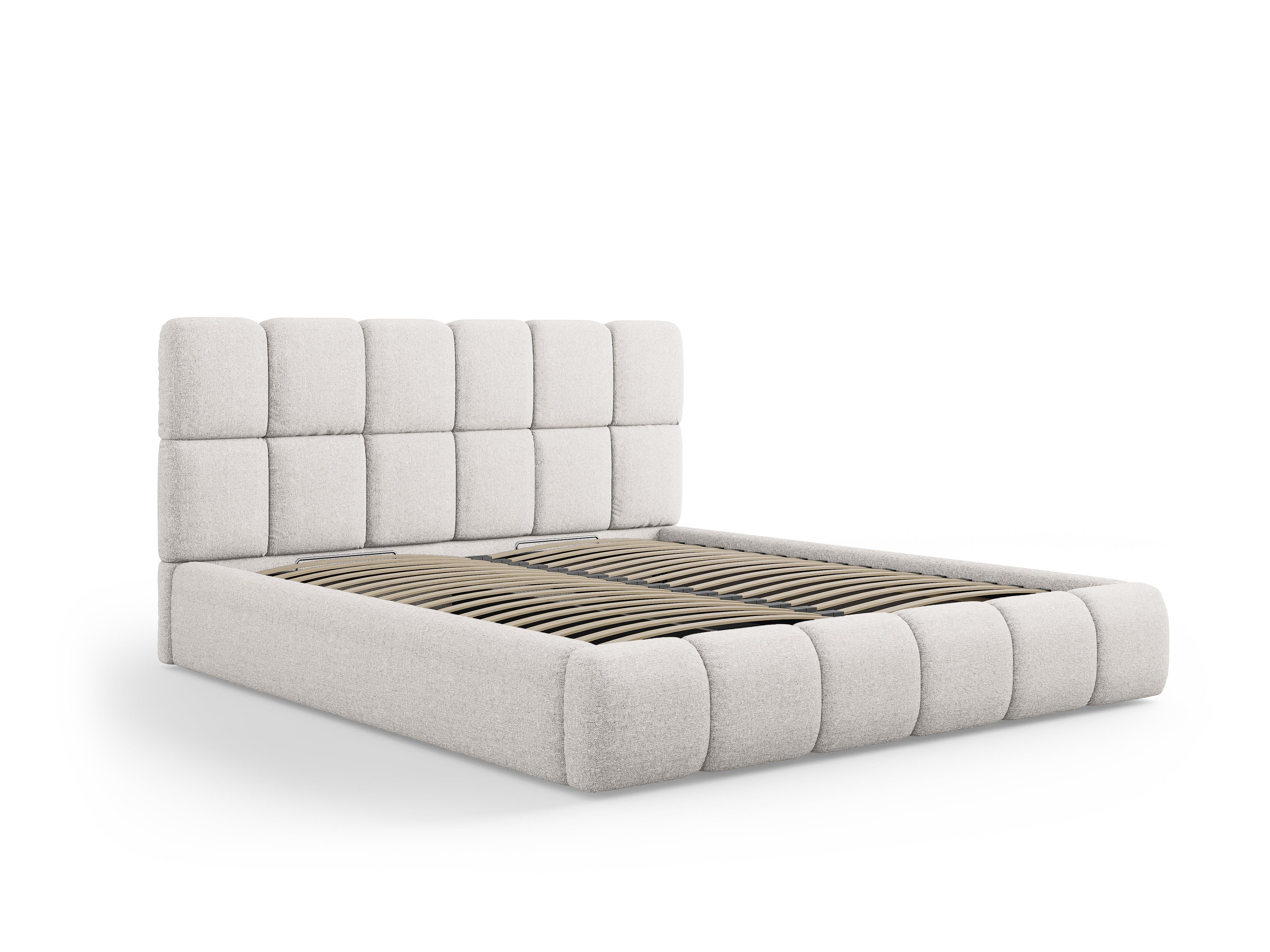 BELLIS bed met opbergruimte voor beddengoed in lichtgrijs zijdeachtig chenille