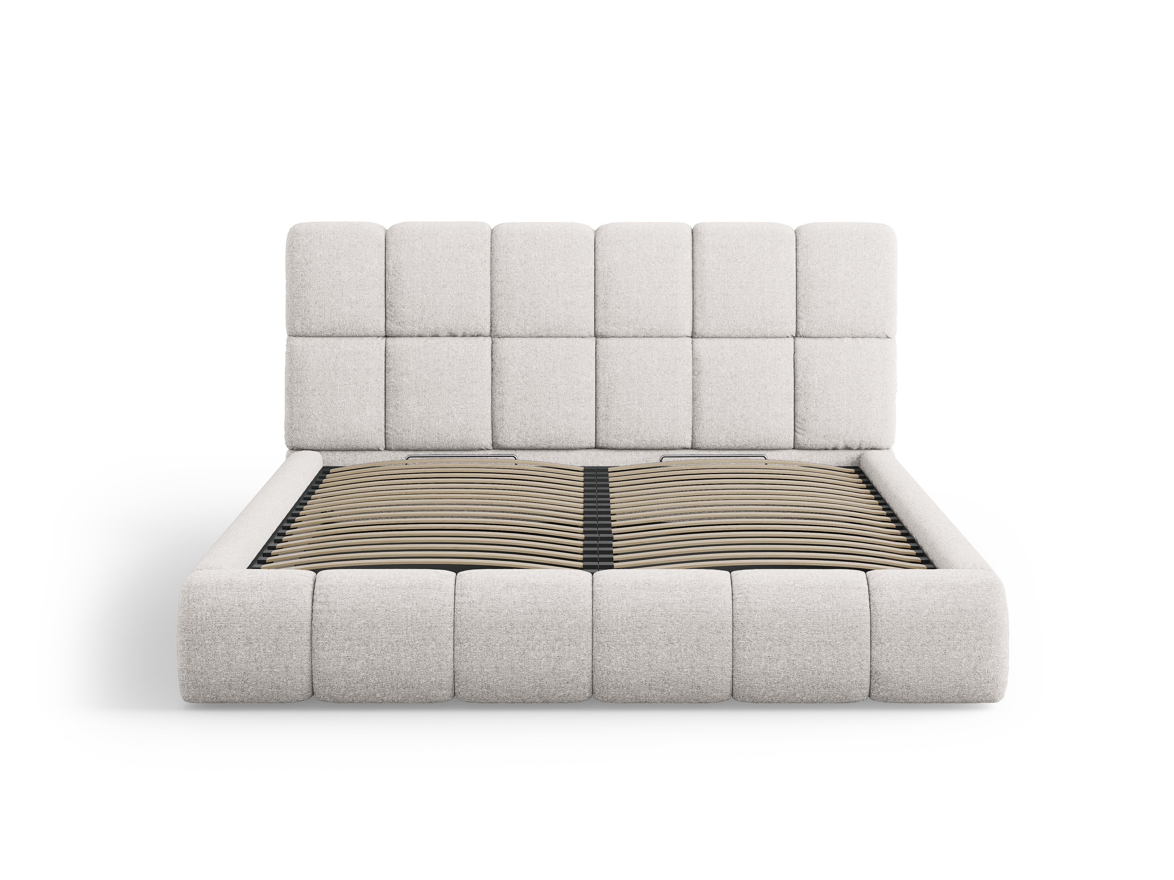 BELLIS bed met opbergruimte voor beddengoed in lichtgrijs zijdeachtig chenille