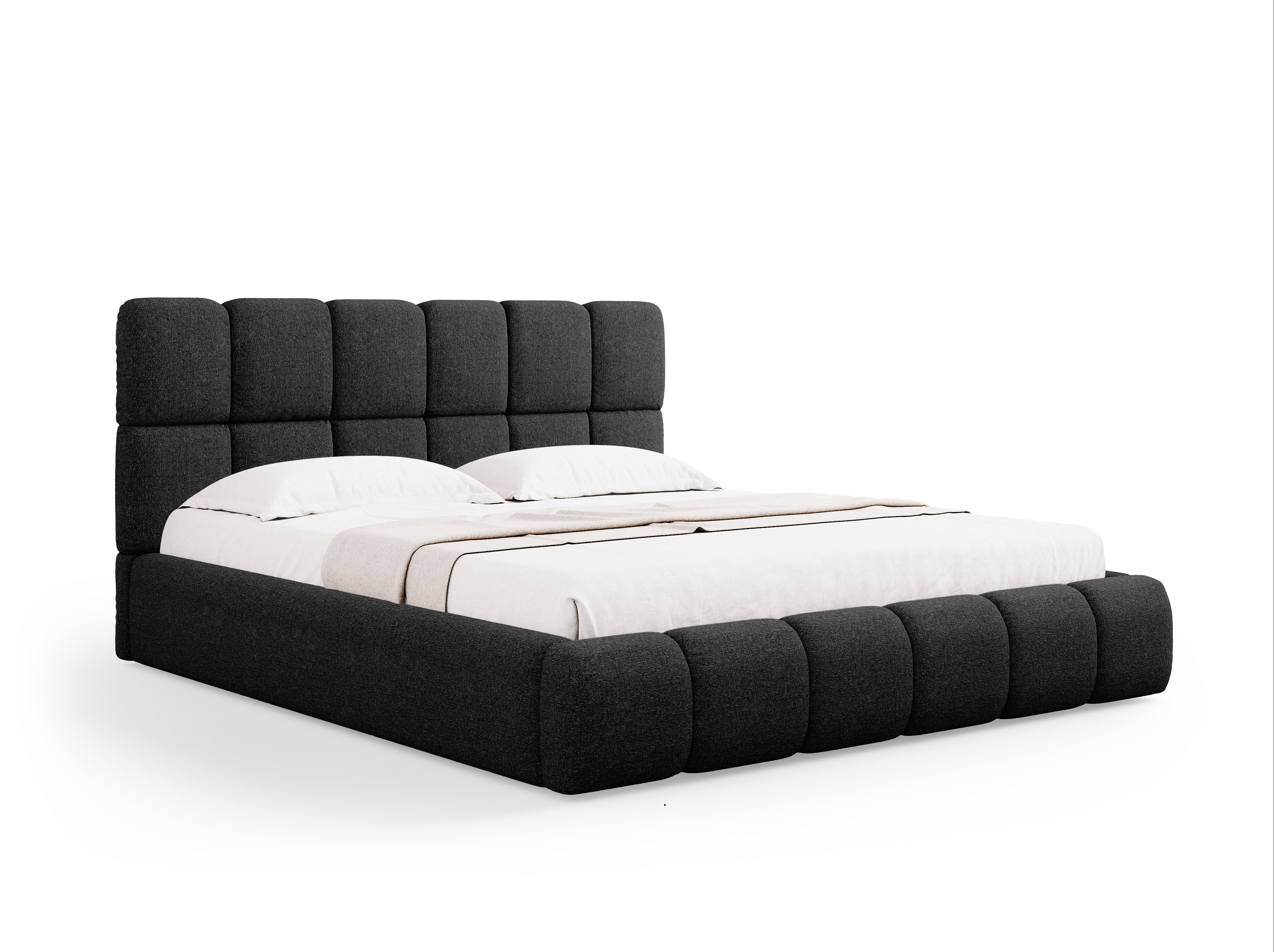 BELLIS bed met opbergruimte voor beddengoed, zwarte zijdeachtige chenille