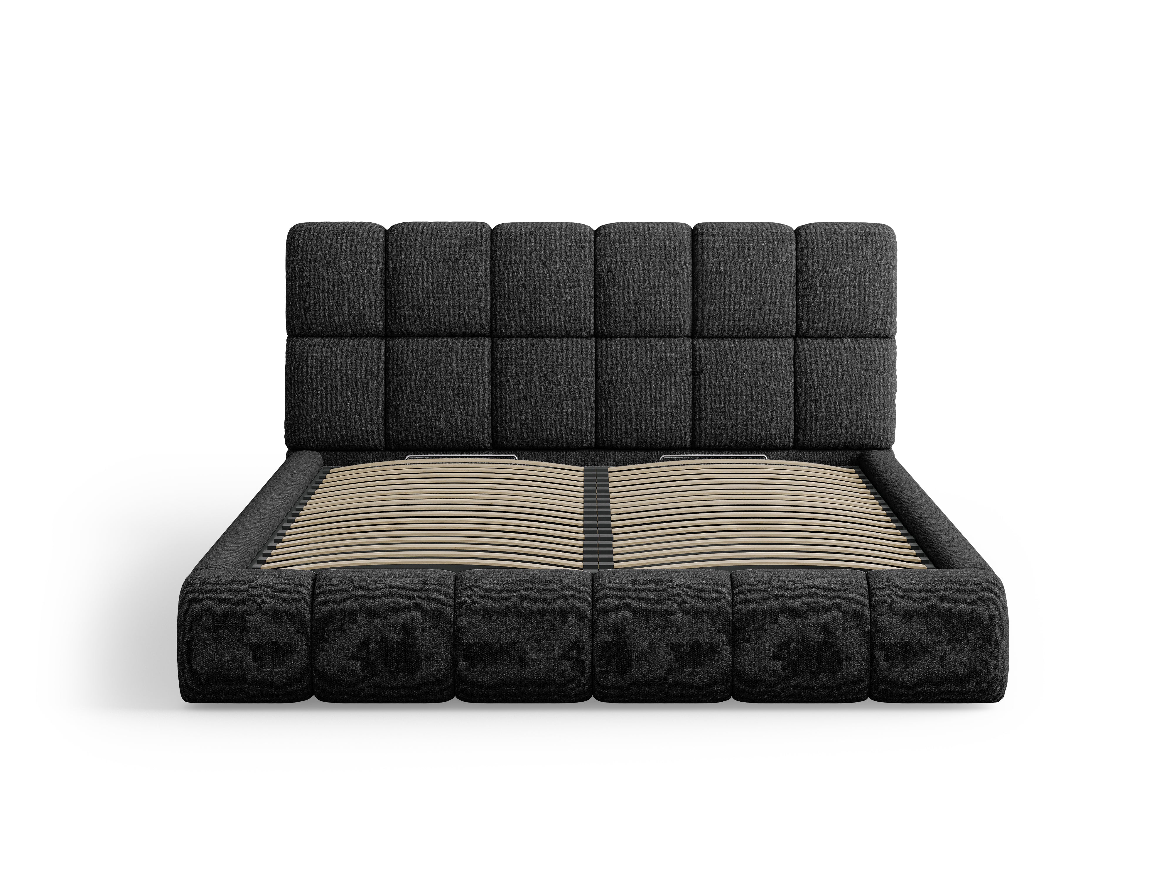 BELLIS bed met opbergruimte voor beddengoed, zwarte zijdeachtige chenille
