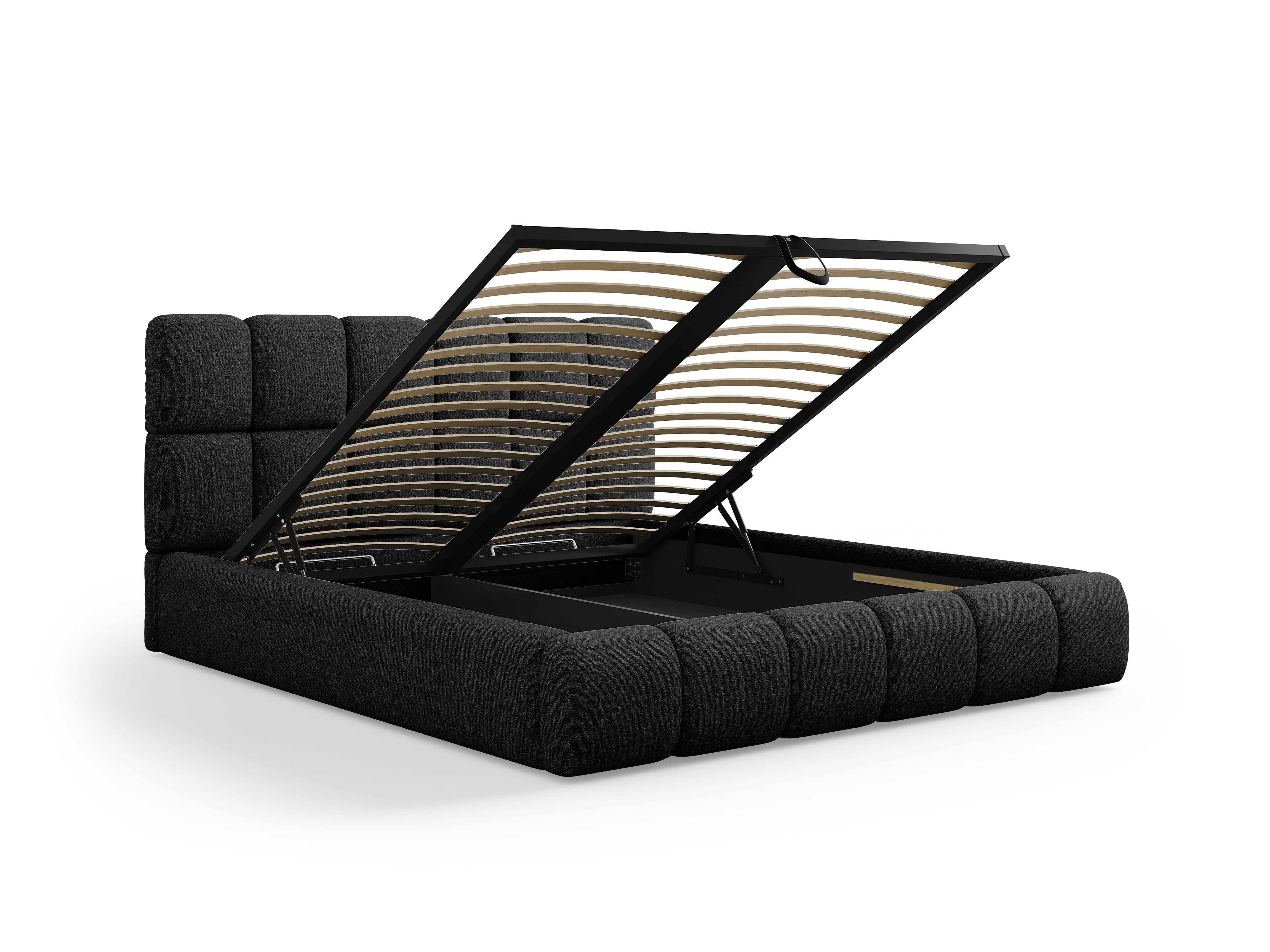 BELLIS bed met opbergruimte voor beddengoed, zwarte zijdeachtige chenille