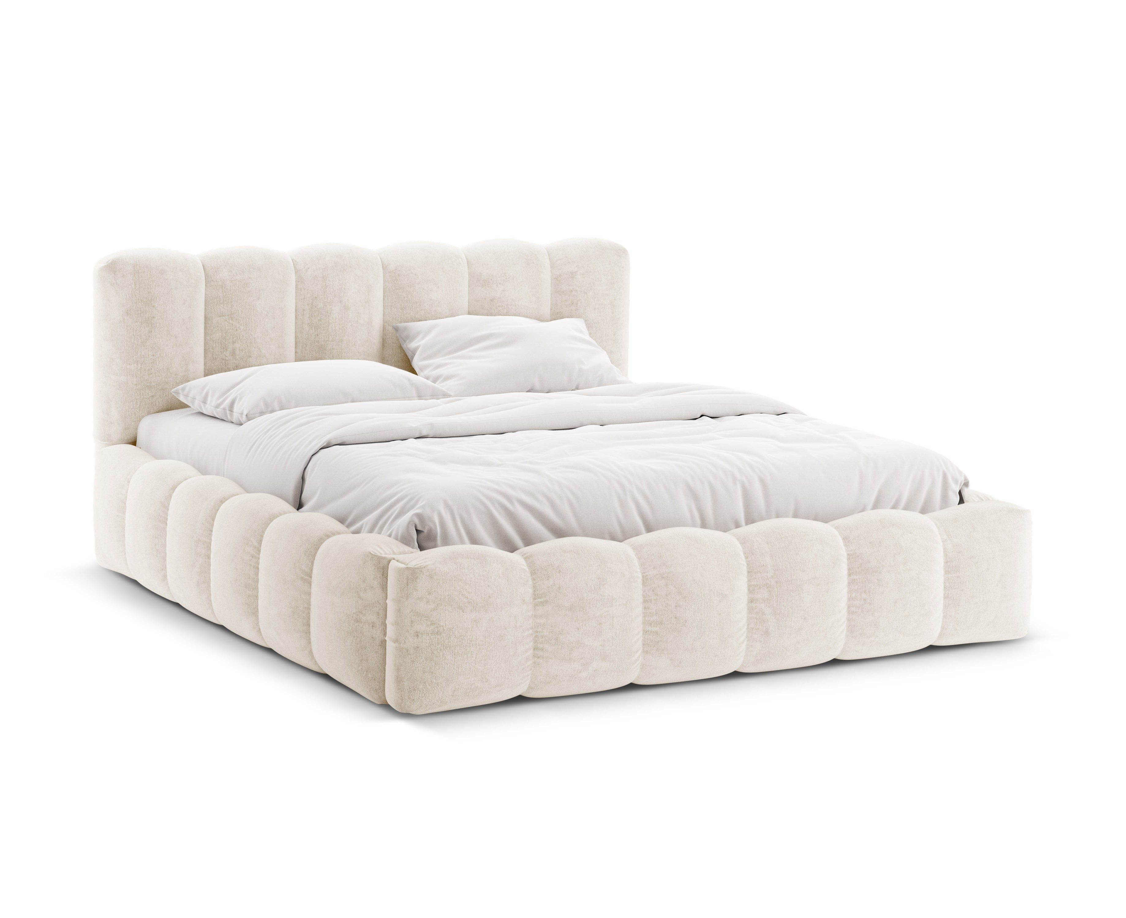 Bed met opbergruimte LUPINE lichtbeige chenille