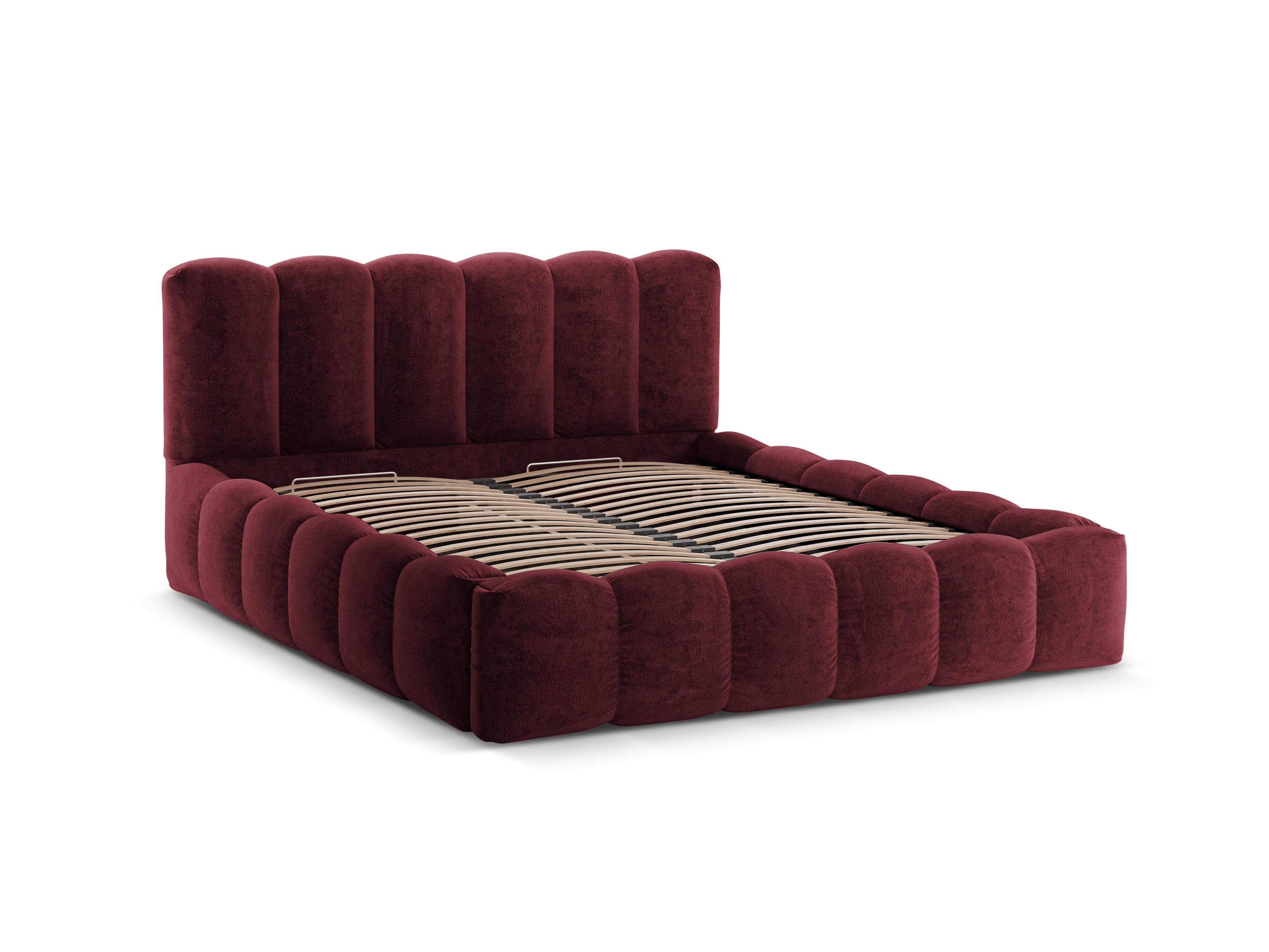 Bed met opbergruimte LUPINE kersen chenille