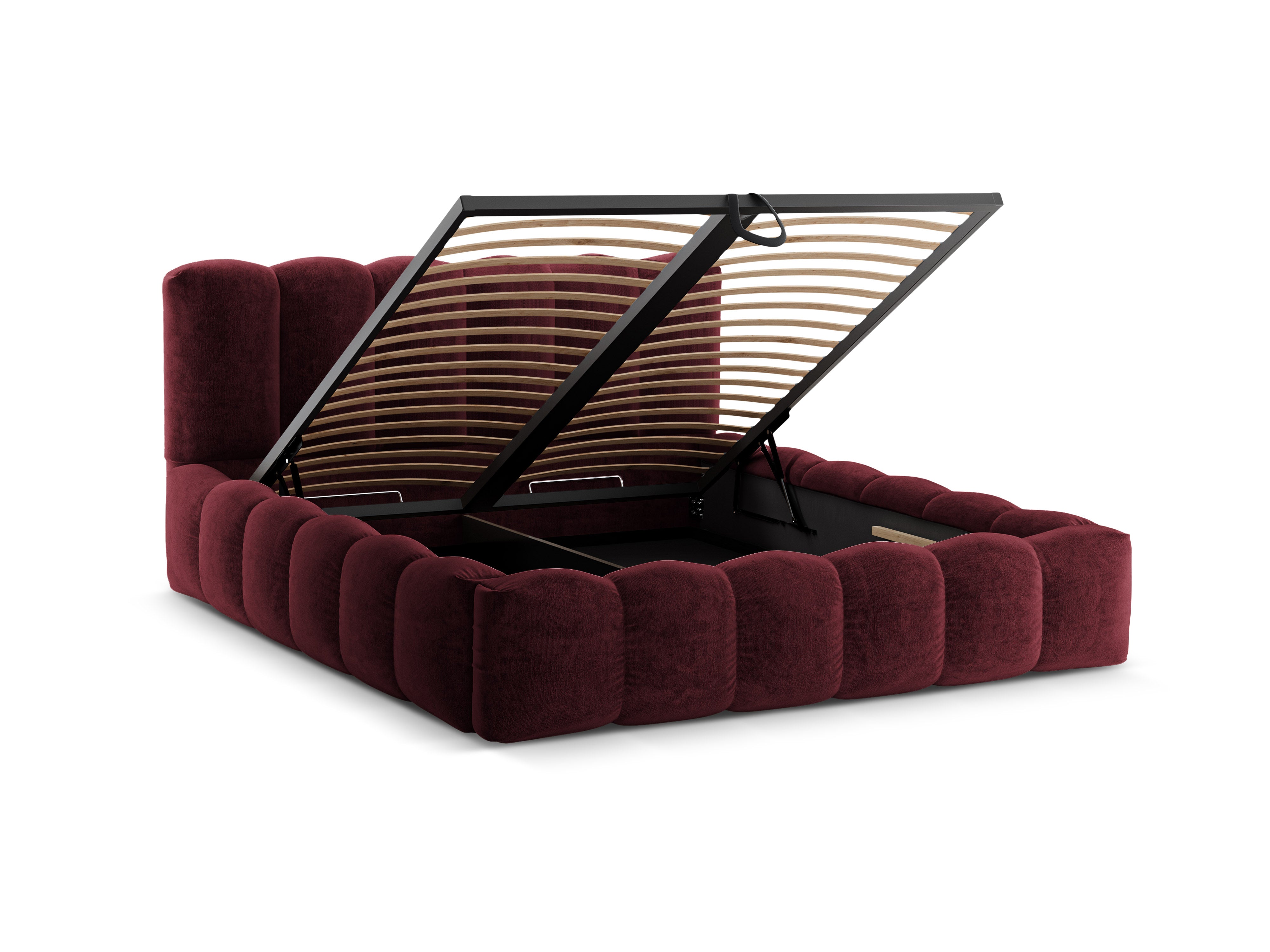 Bed met opbergruimte LUPINE kersen chenille