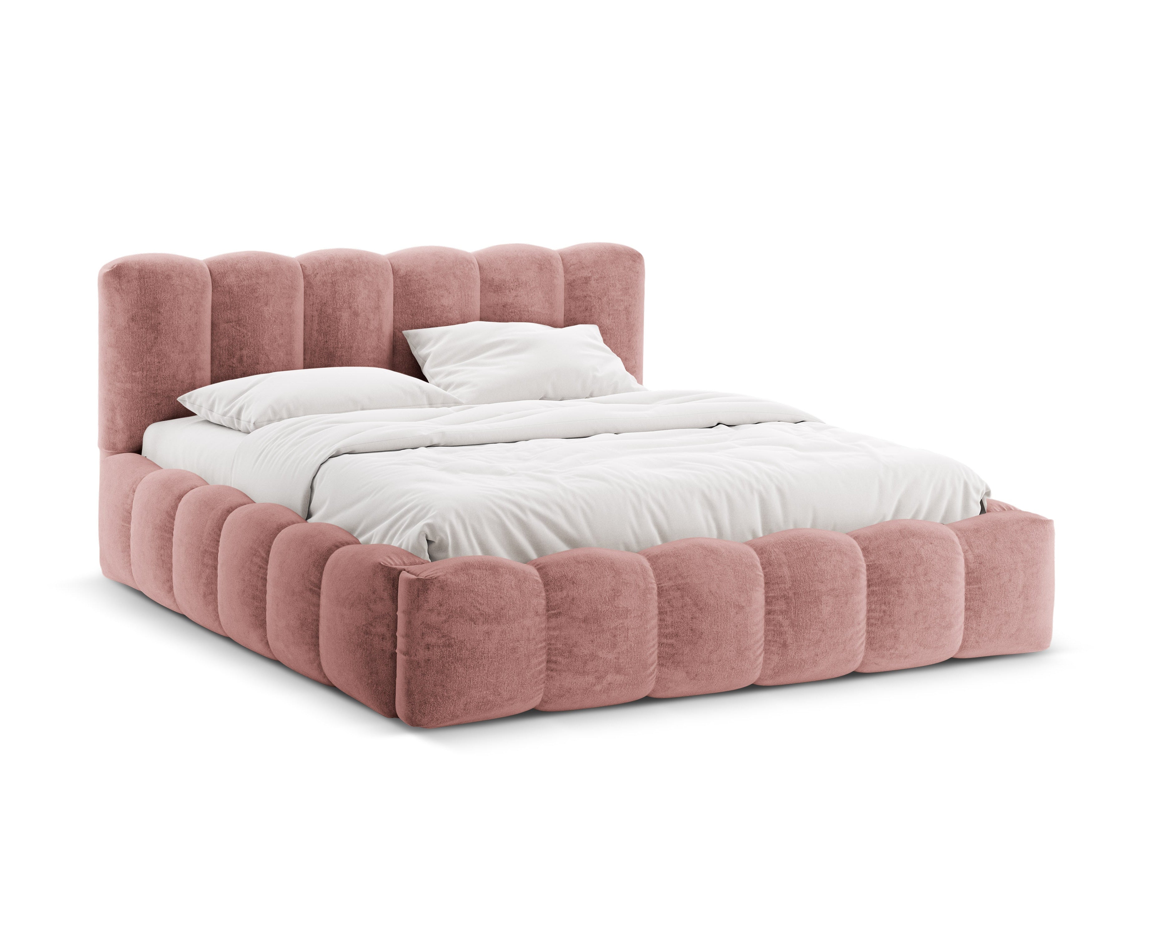 Bed met opbergruimte LUPINE roze chenille