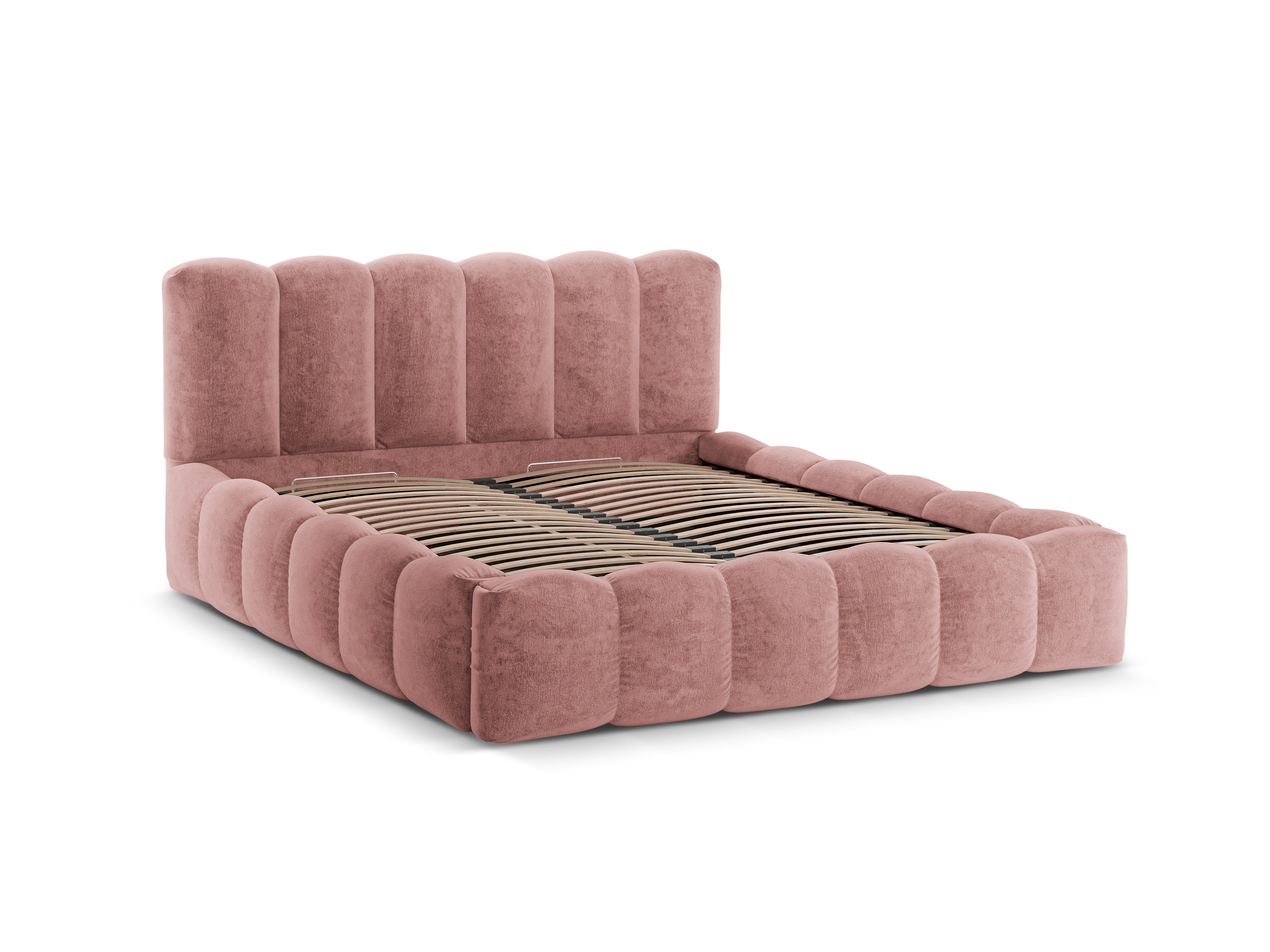 Bed met opbergruimte LUPINE roze chenille
