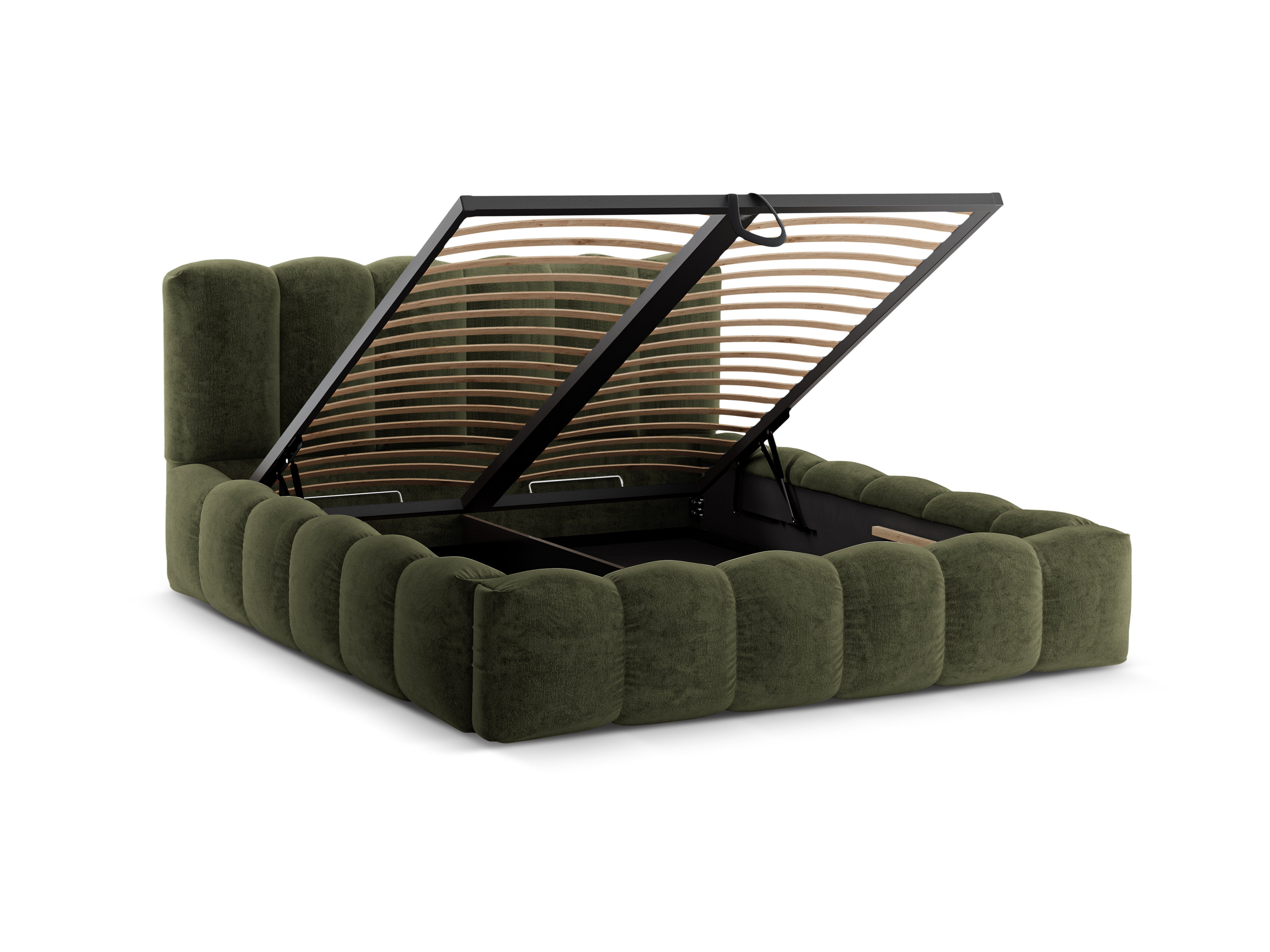 Bed met opbergruimte LUPINE groene chenille