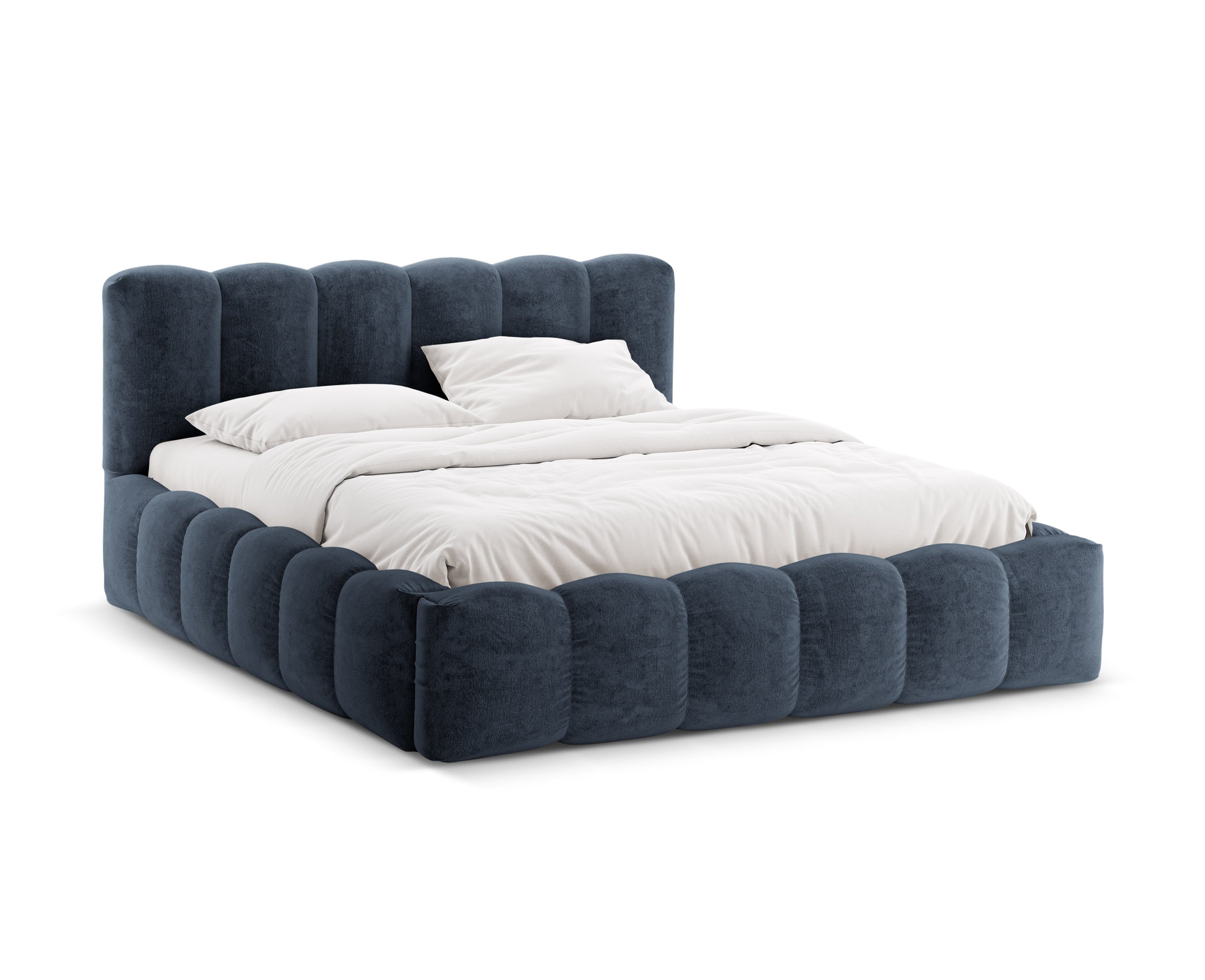 Bed met opbergruimte LUPINE donkerblauwe chenille