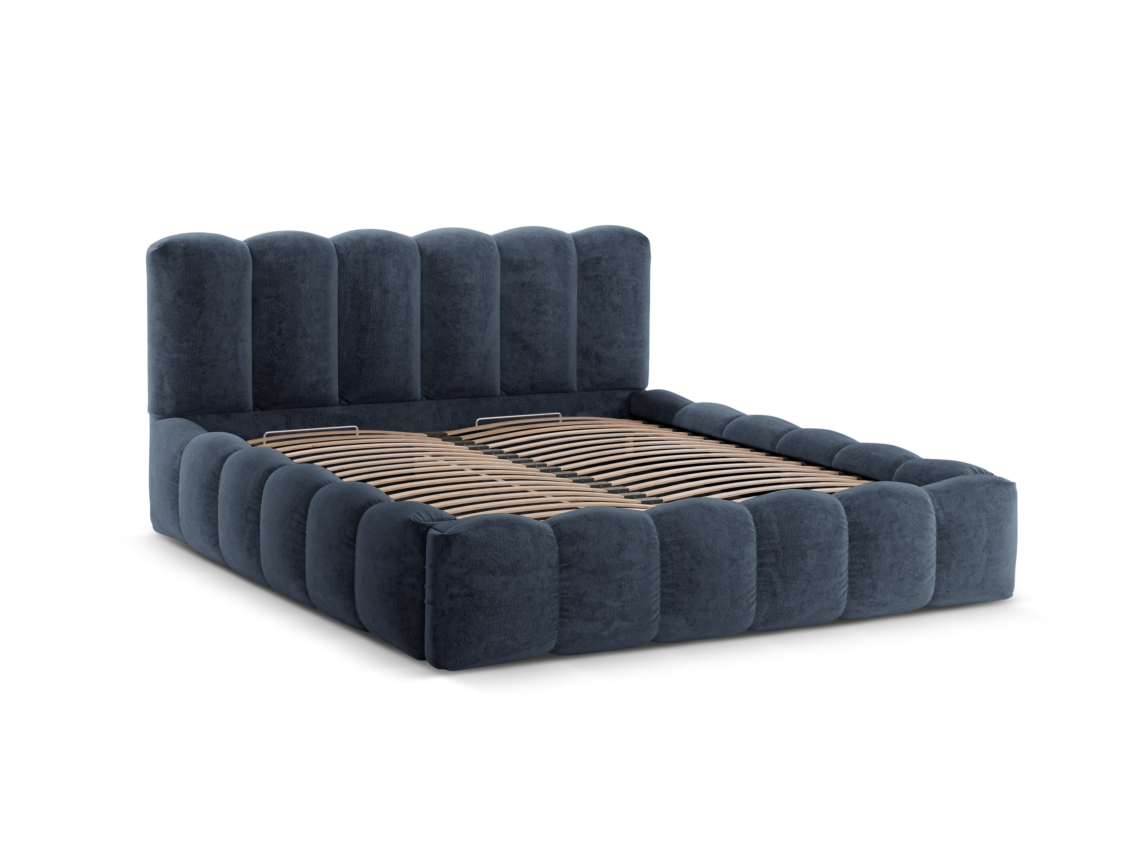 Bed met opbergruimte LUPINE donkerblauwe chenille