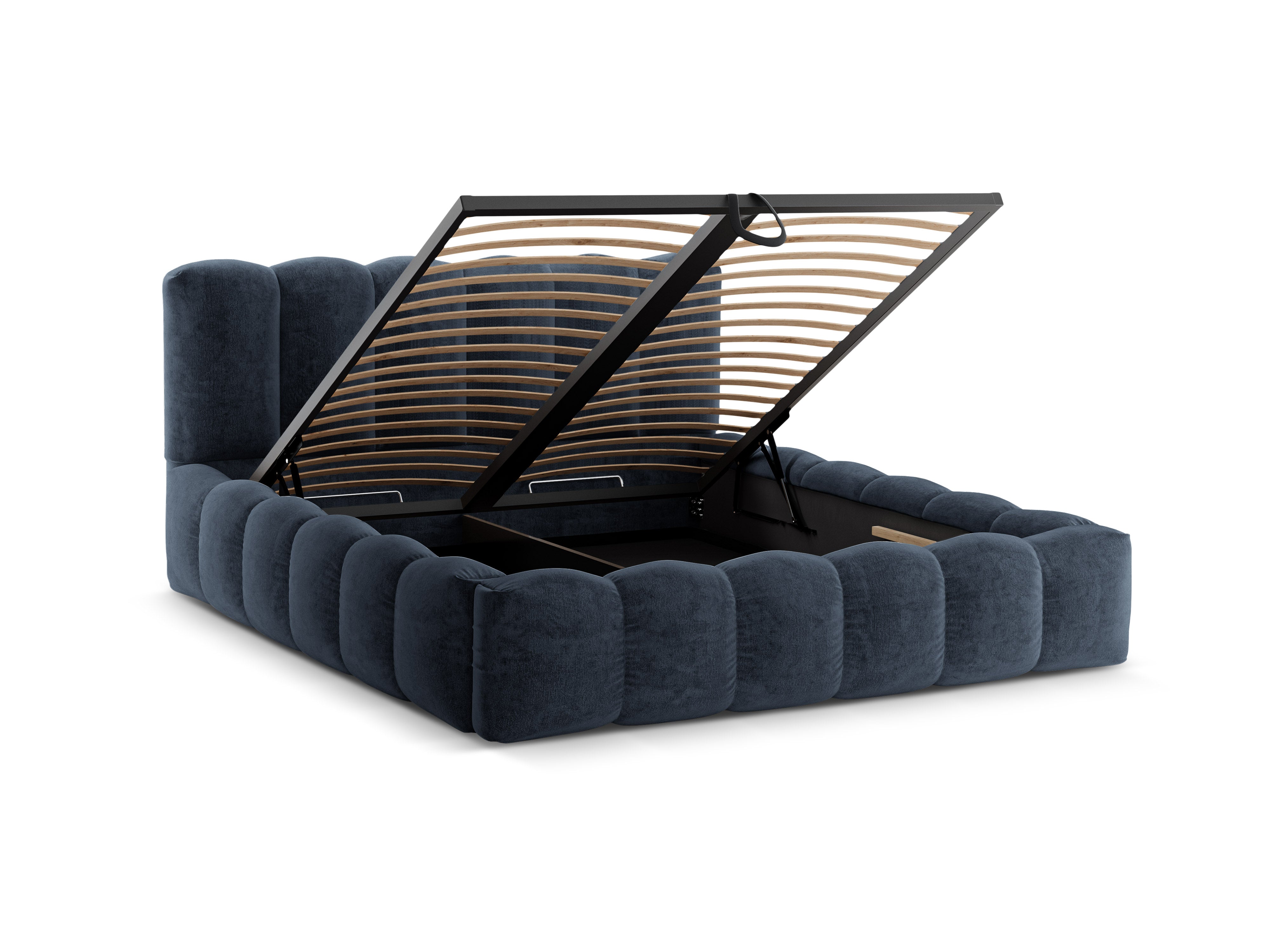 Bed met opbergruimte LUPINE donkerblauwe chenille