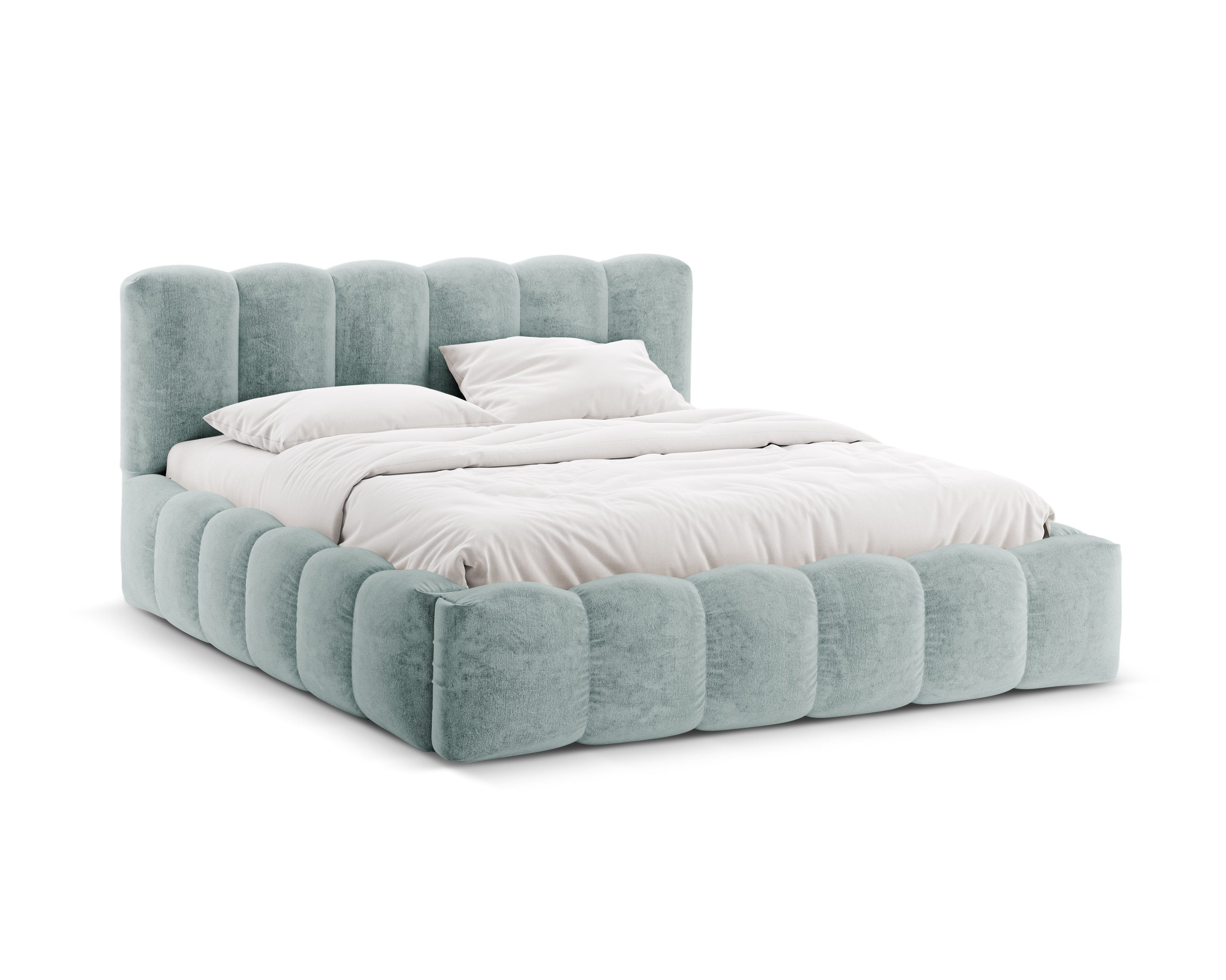 Bed met opbergruimte LUPINE lichtblauwe chenille