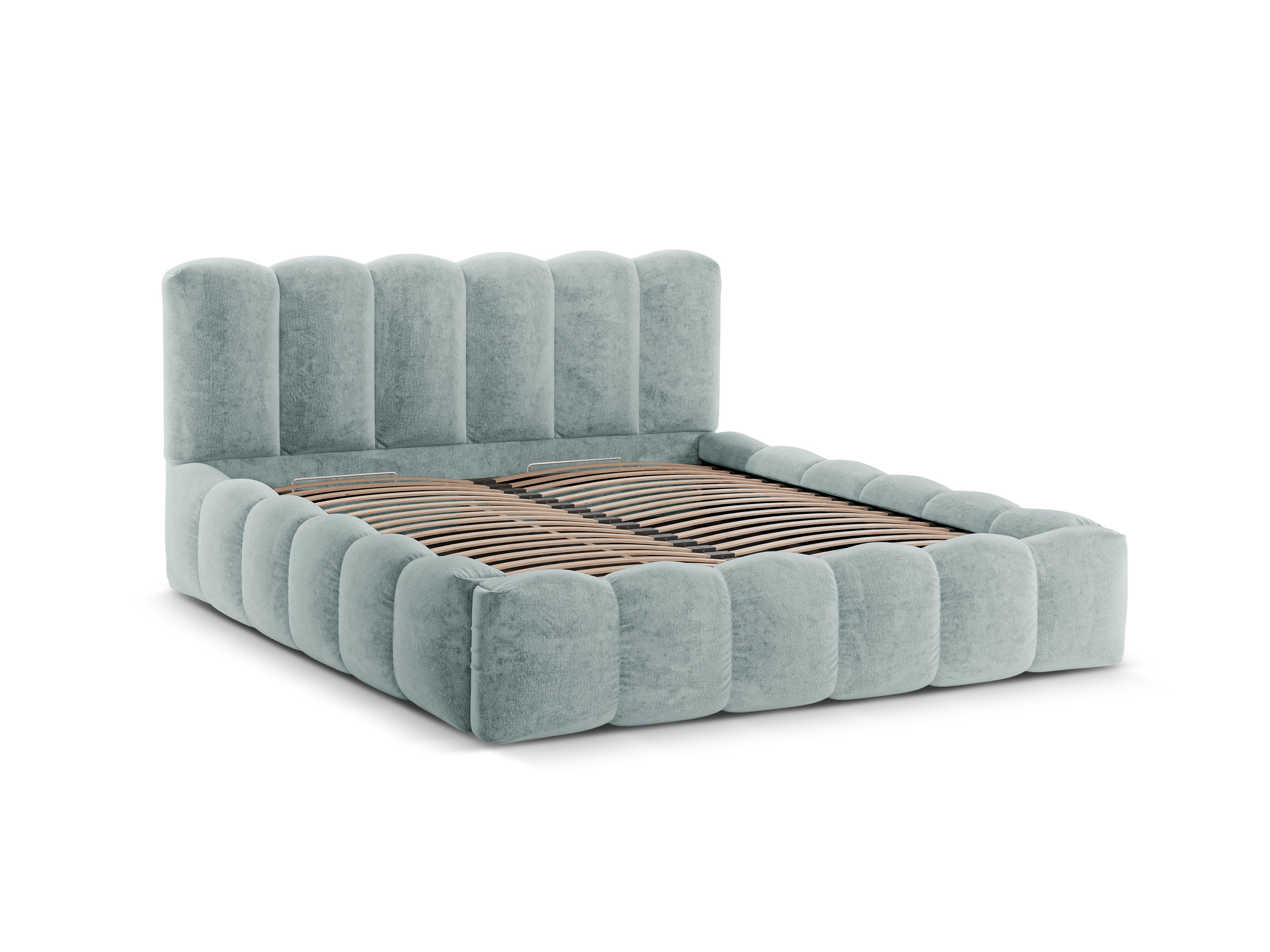 Bed met opbergruimte LUPINE lichtblauwe chenille