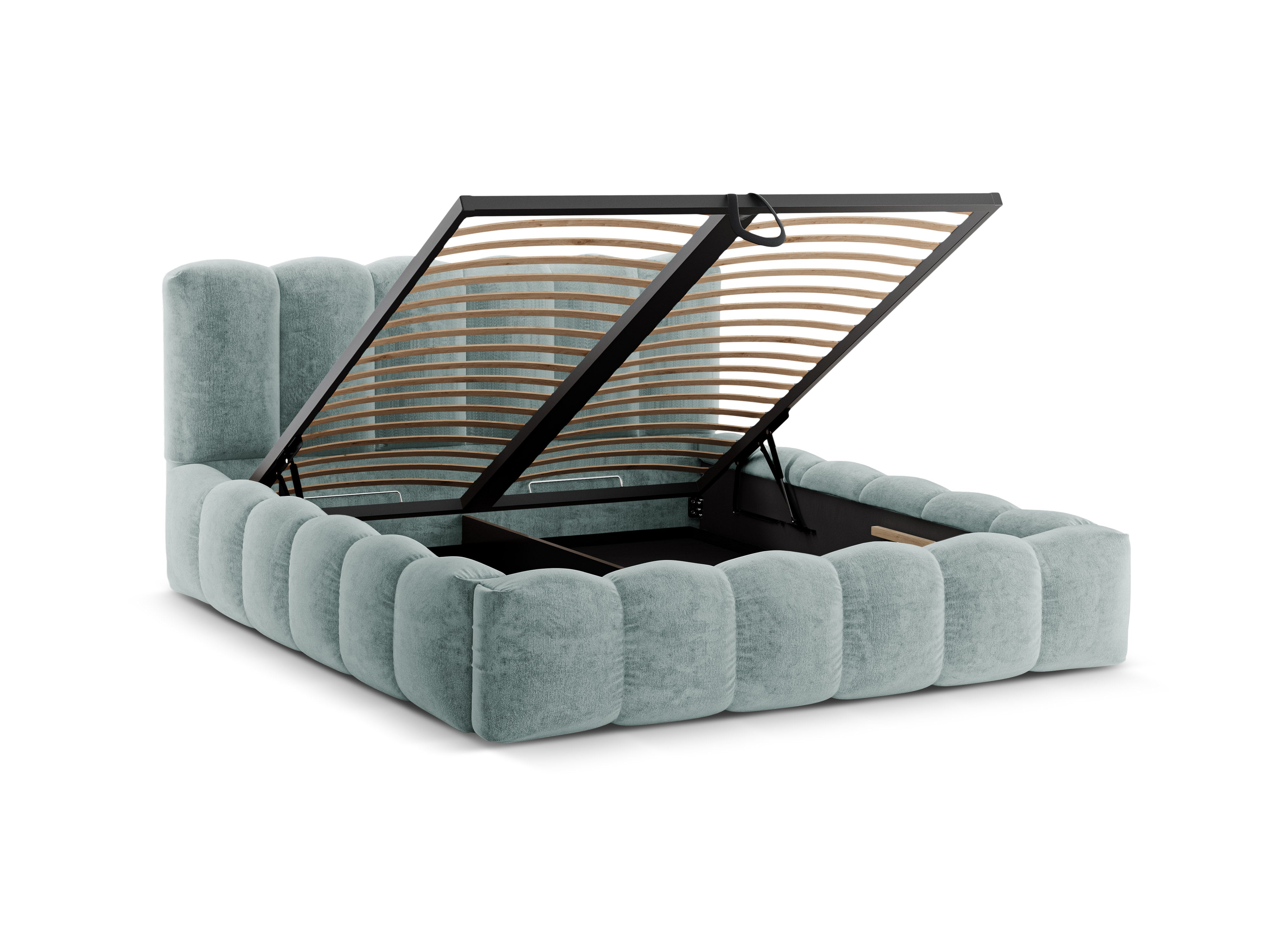 Bed met opbergruimte LUPINE lichtblauwe chenille
