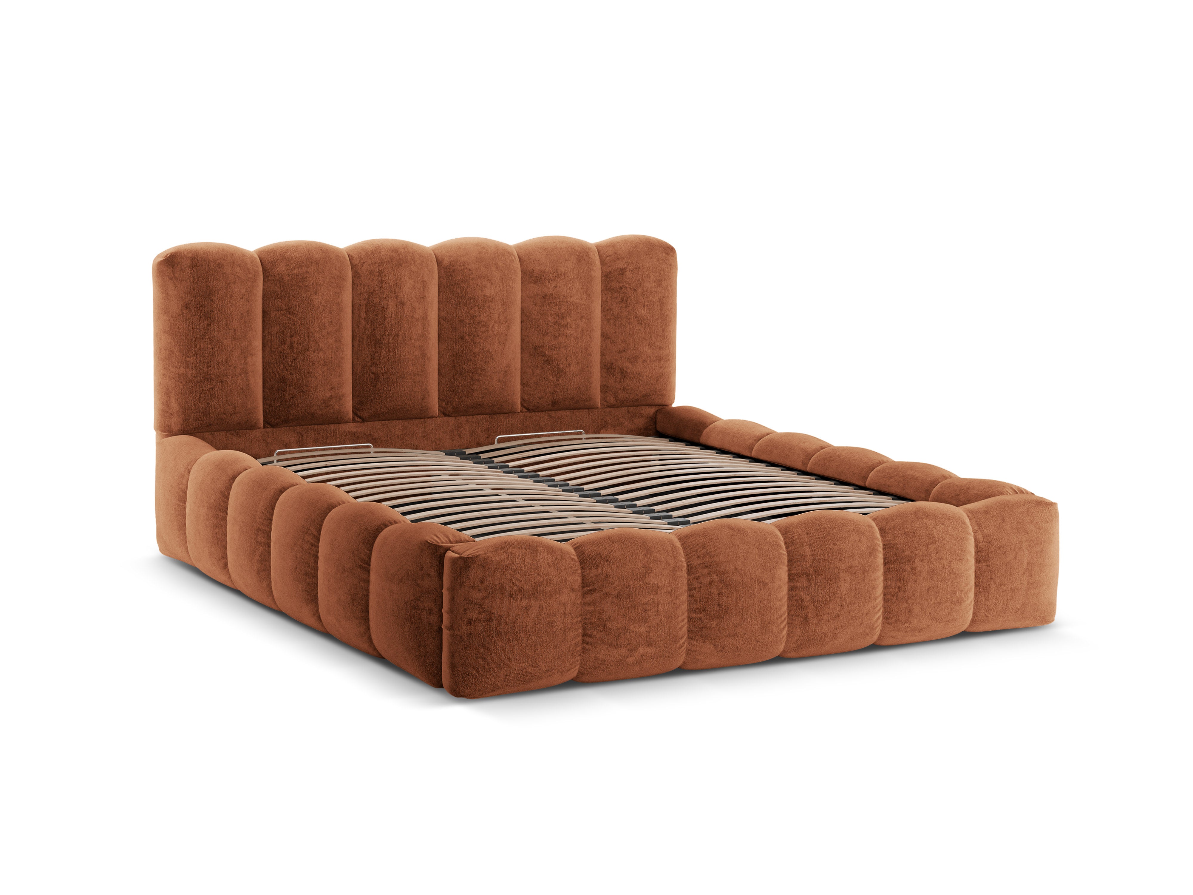 Bed met opbergruimte LUPINE baksteen chenille