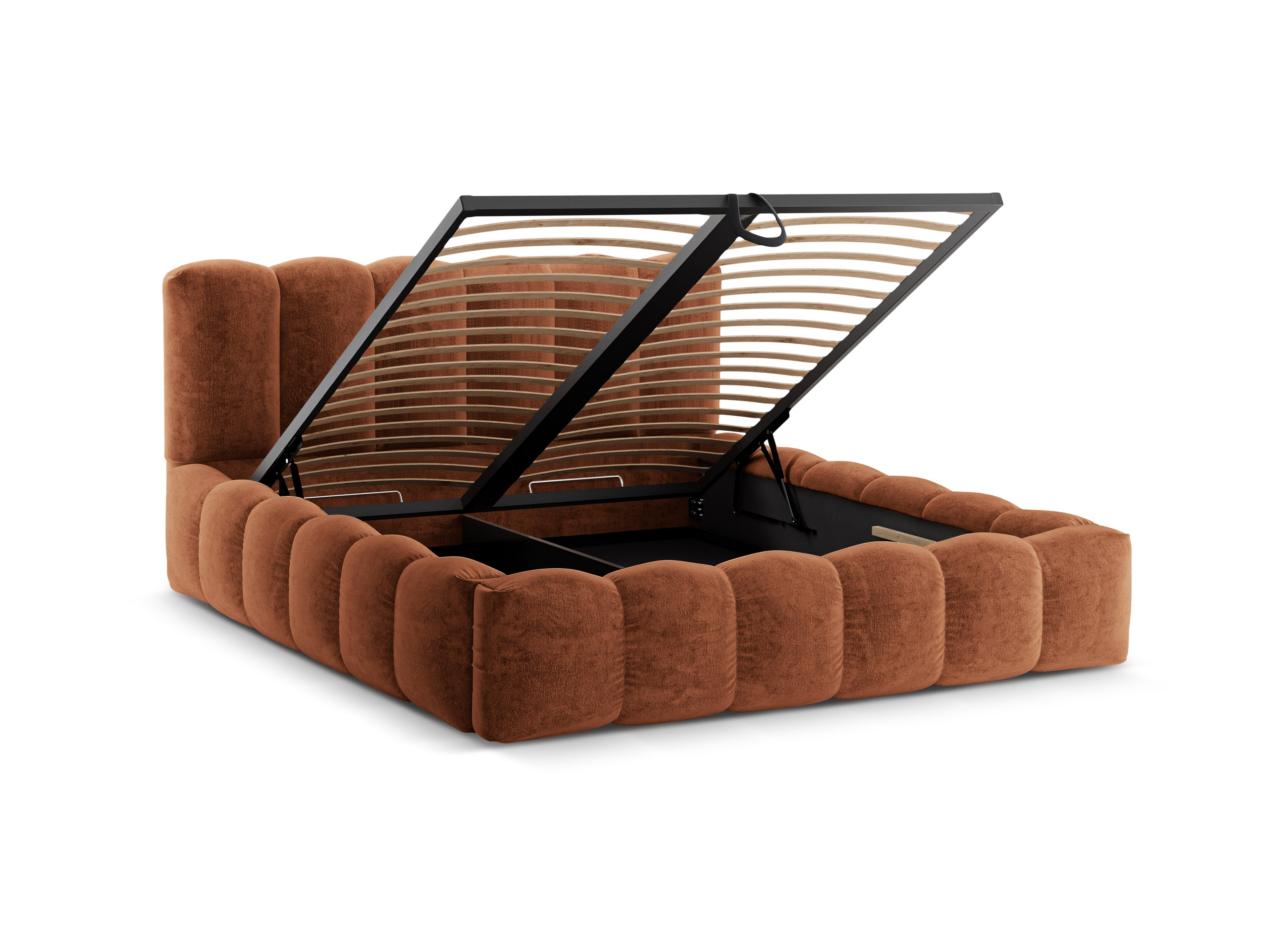 Bed met opbergruimte LUPINE baksteen chenille