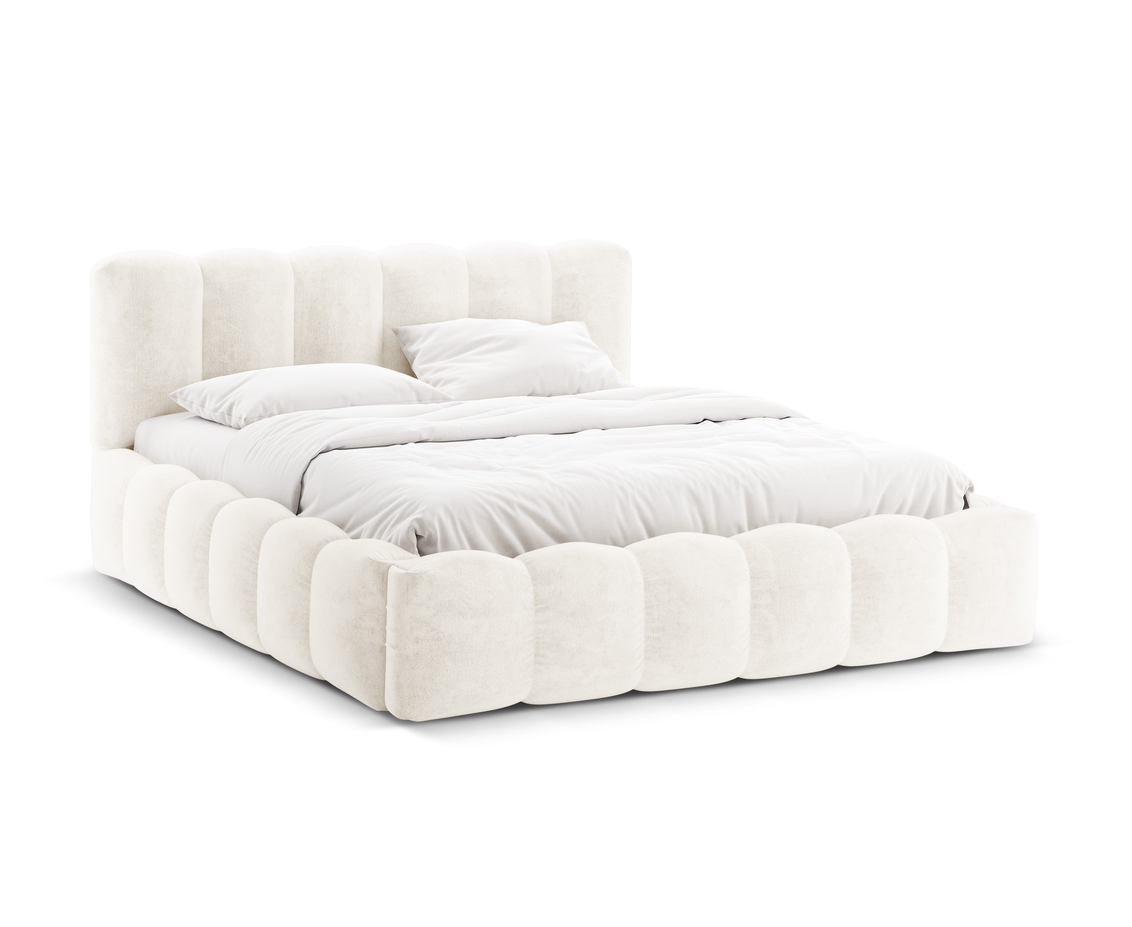 Bed met opbergruimte LUPINE lichtbeige iriserende chenille