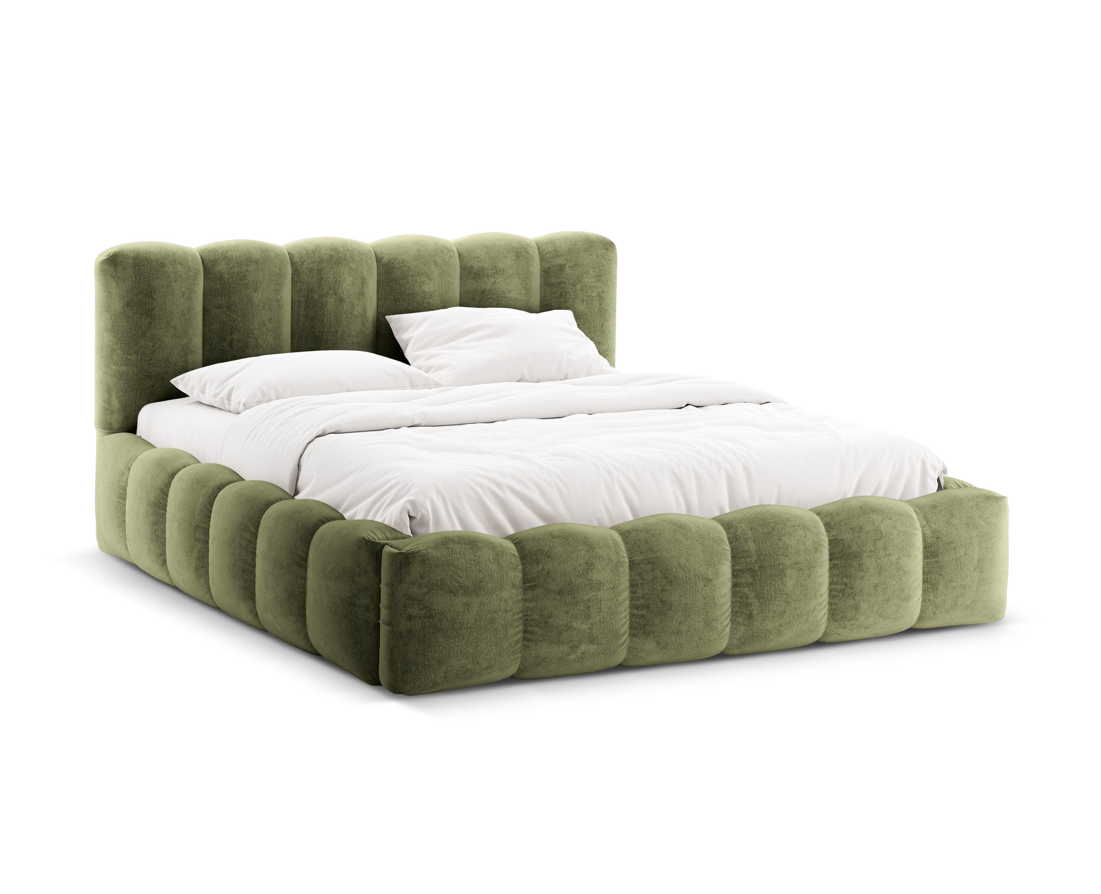Bed met opbergruimte LUPINE groene iriserende chenille