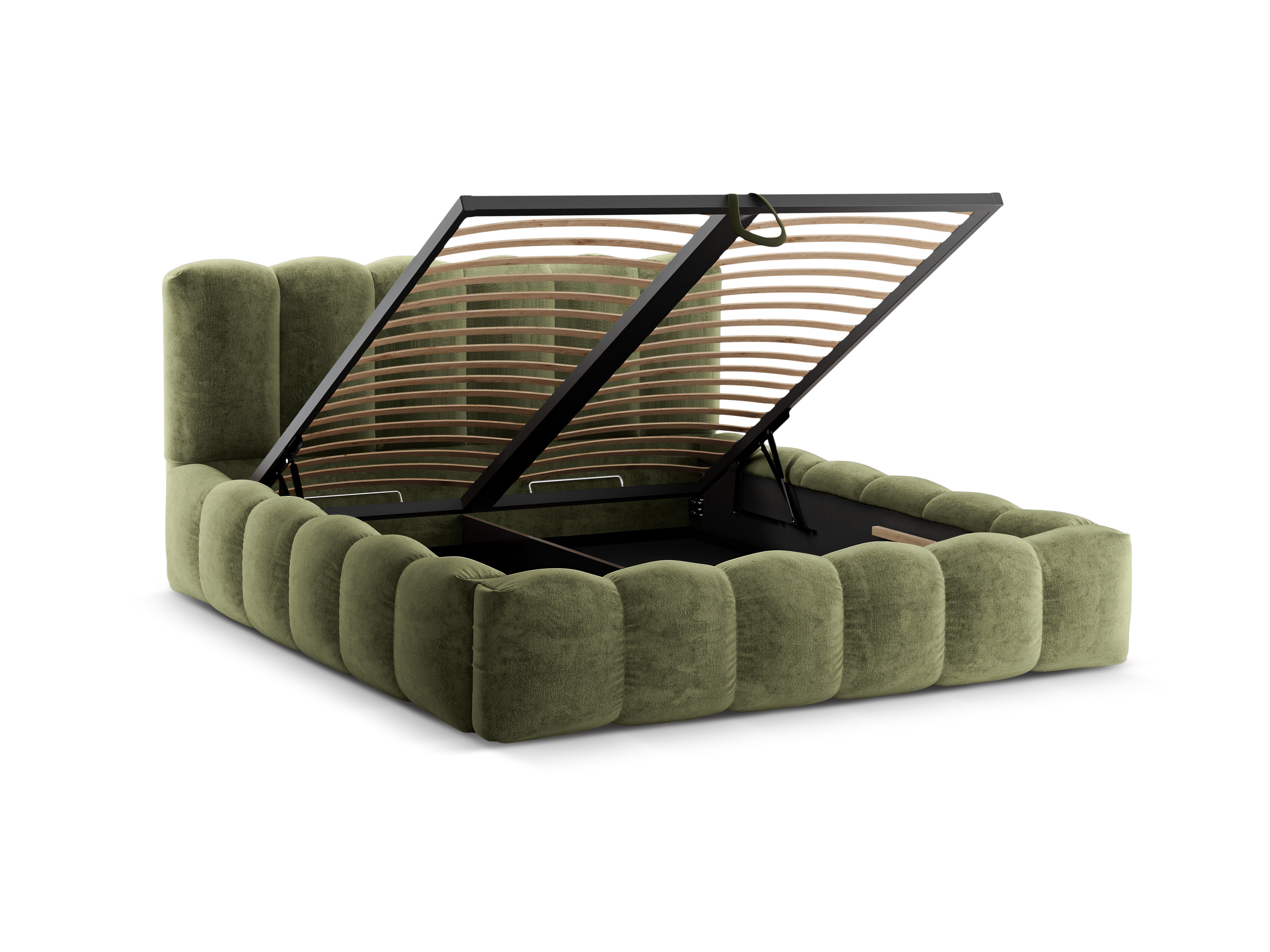 Bed met opbergruimte LUPINE groene iriserende chenille