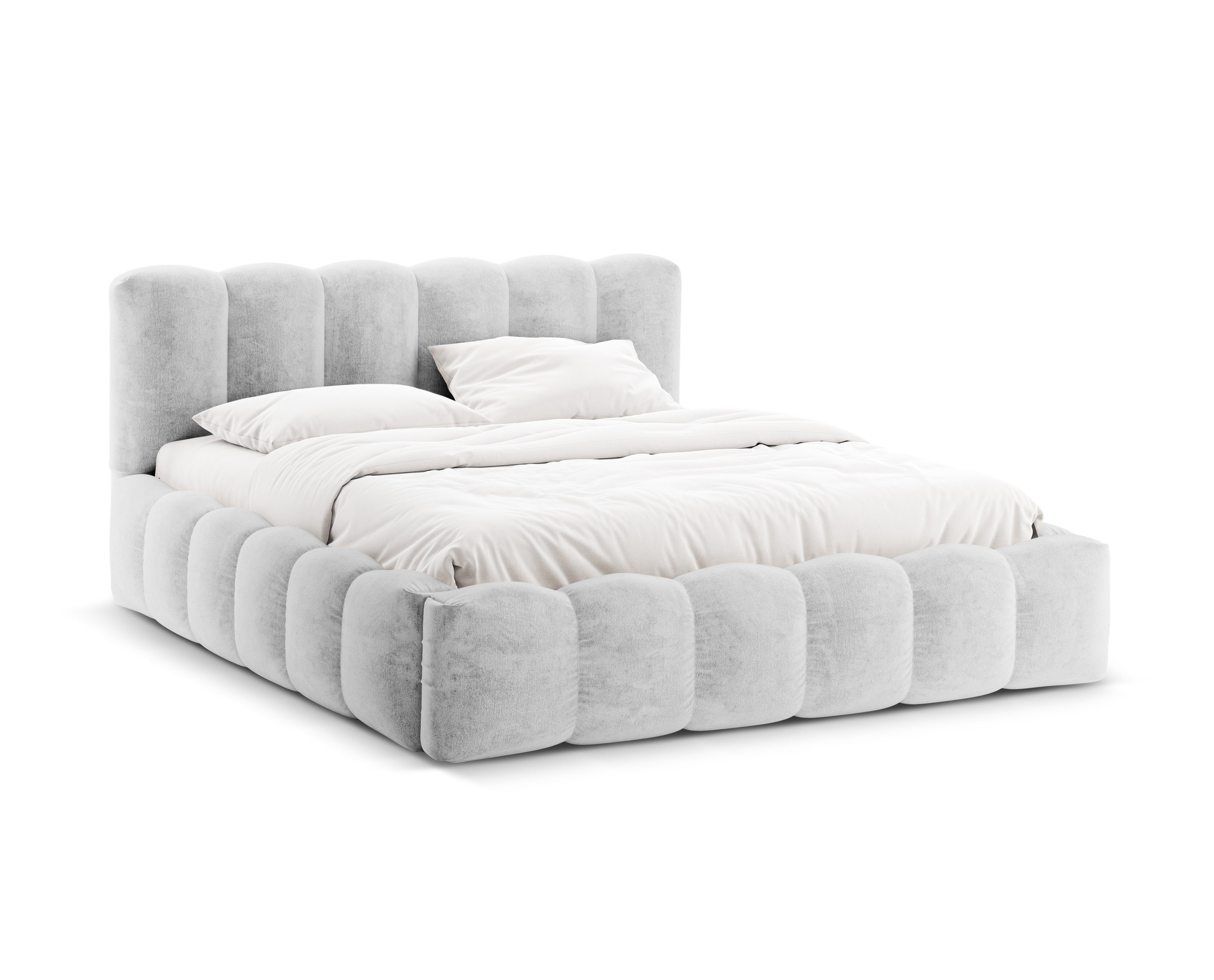 Bed met opbergruimte LUPINE zilver iriserend chenille