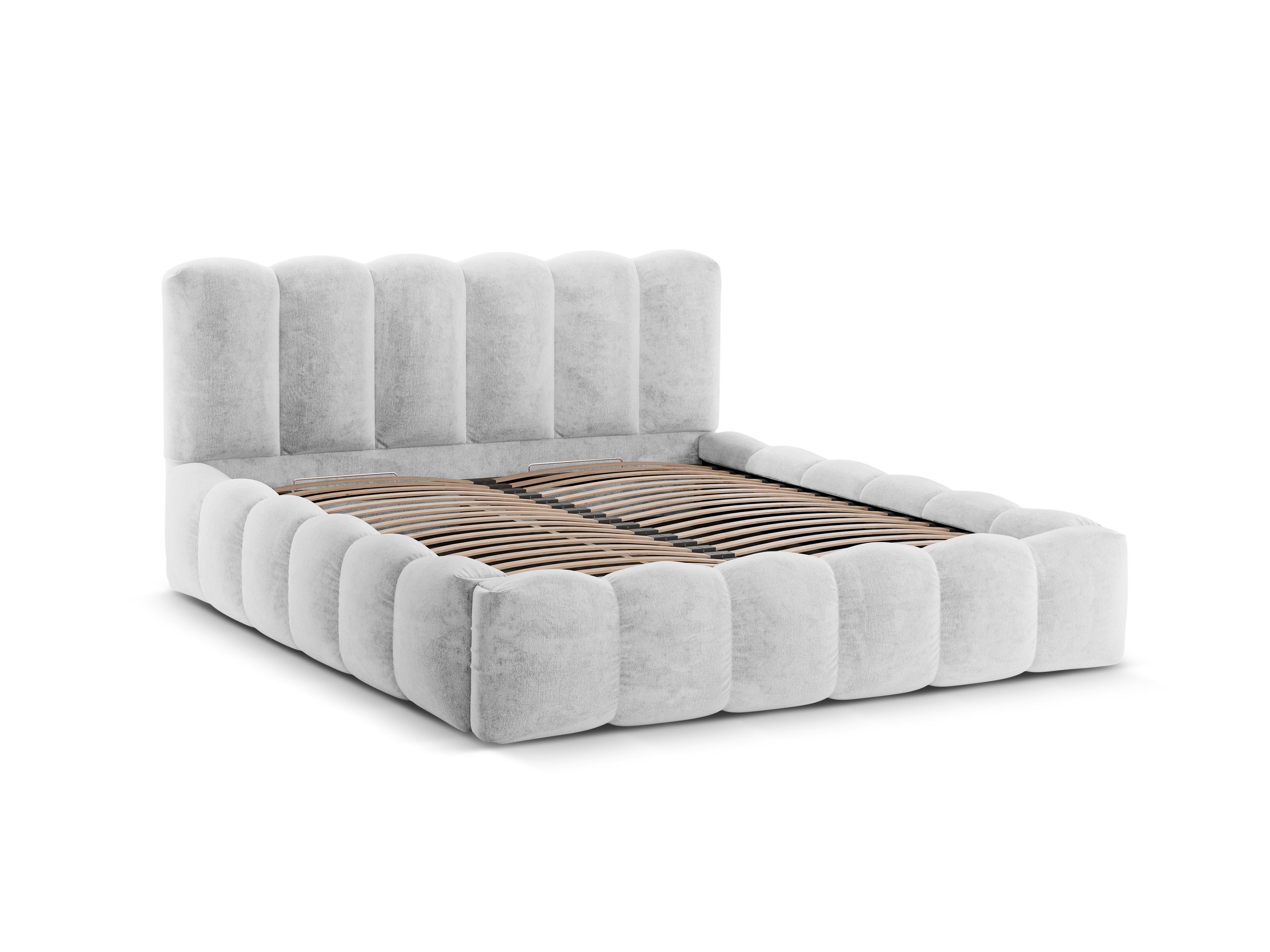 Bed met opbergruimte LUPINE zilver iriserend chenille