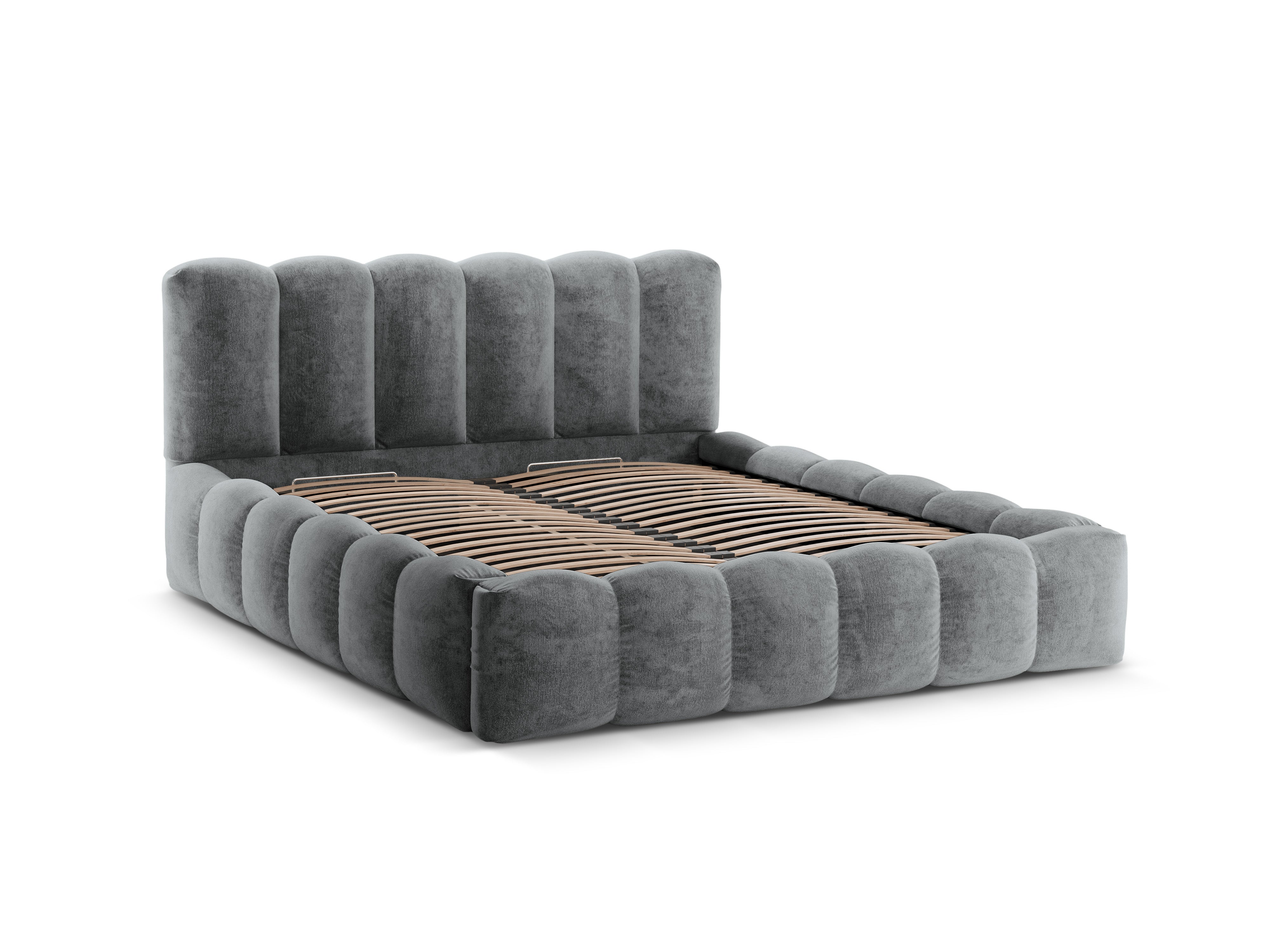 Bed met opbergruimte LUPINE platina iriserend chenille
