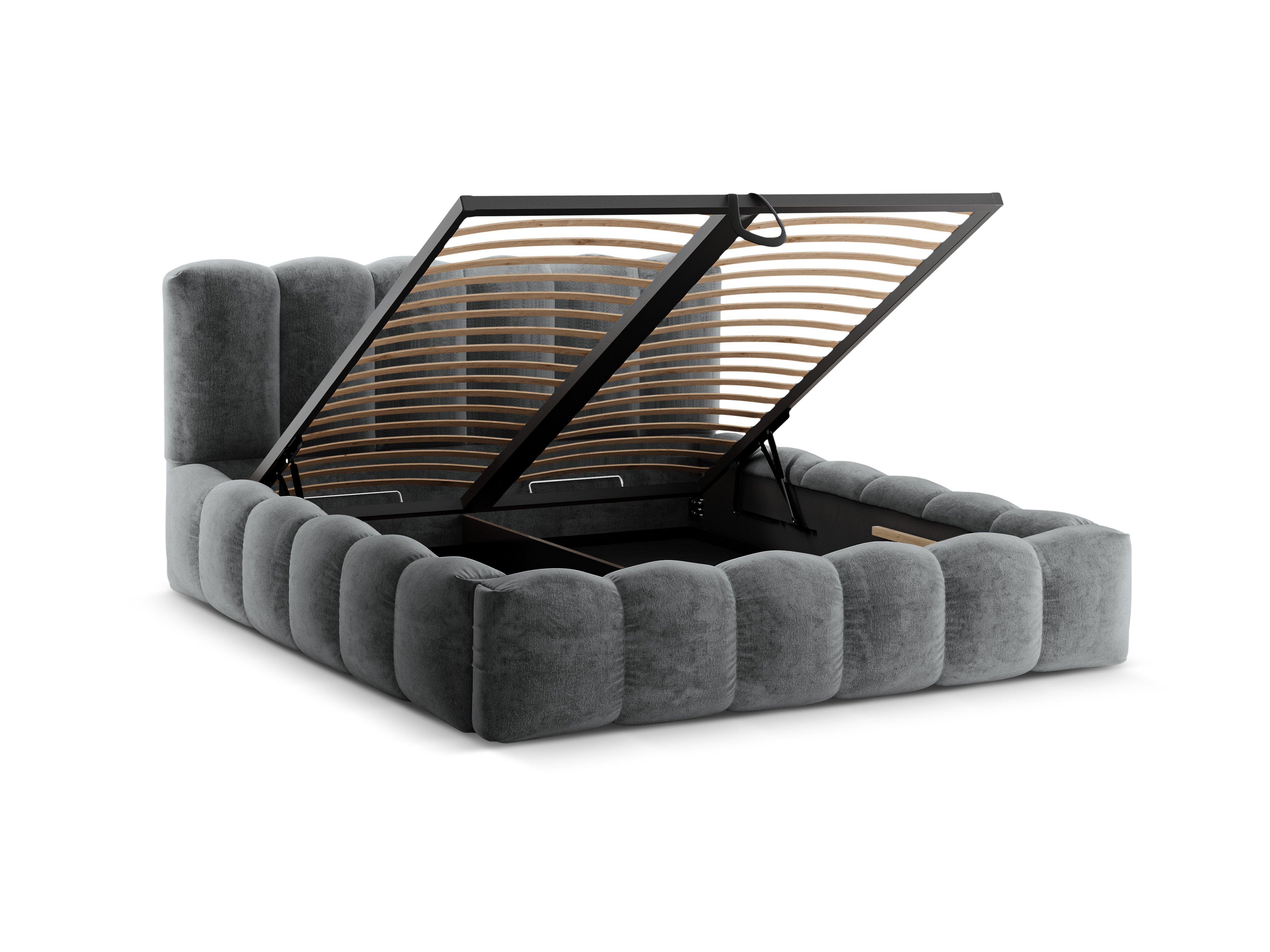 Bed met opbergruimte LUPINE platina iriserend chenille