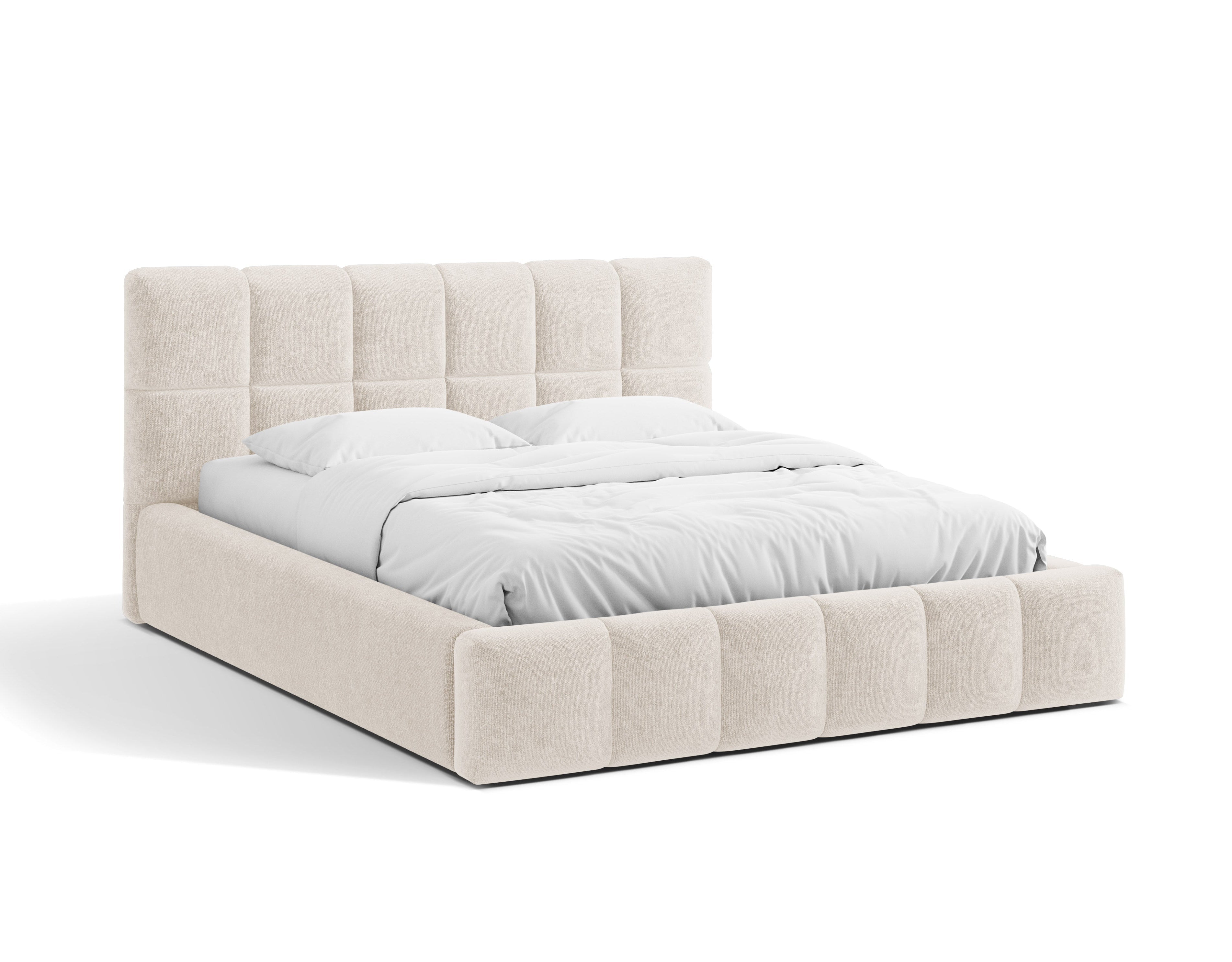 BELLIS bed met opbergruimte voor beddengoed in lichtbeige chenille