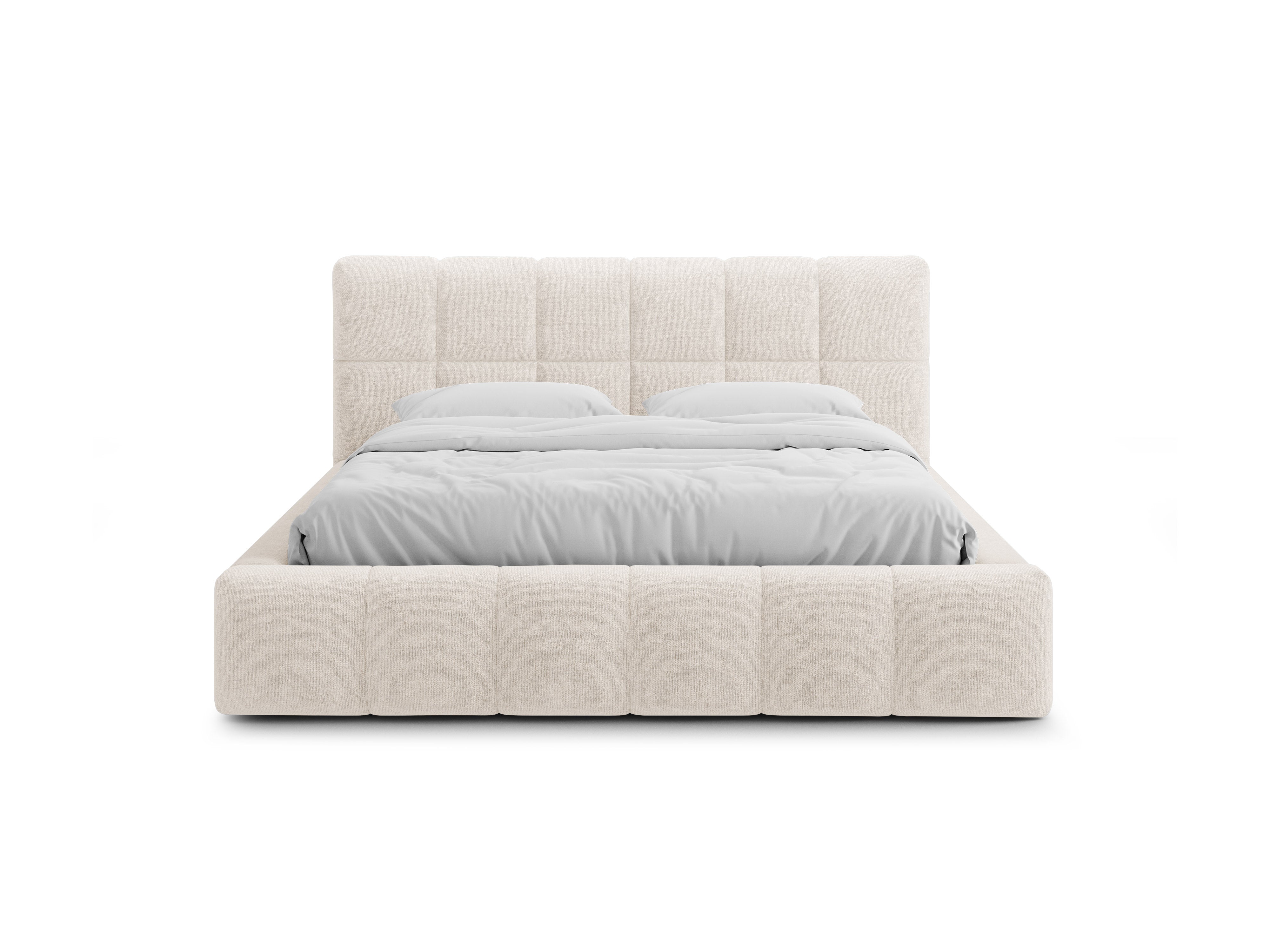 BELLIS bed met opbergruimte voor beddengoed in lichtbeige chenille