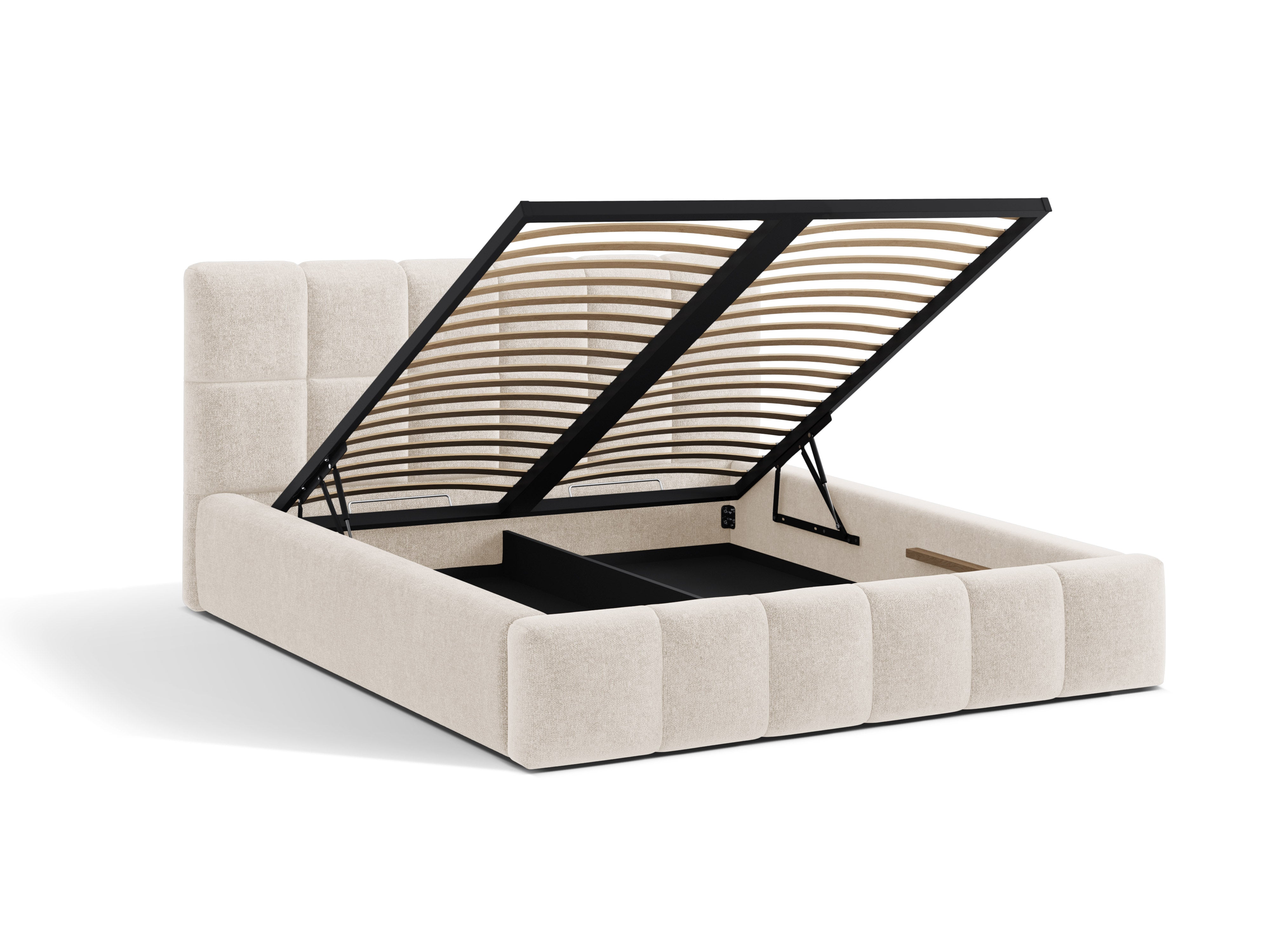 BELLIS bed met opbergruimte voor beddengoed in lichtbeige chenille