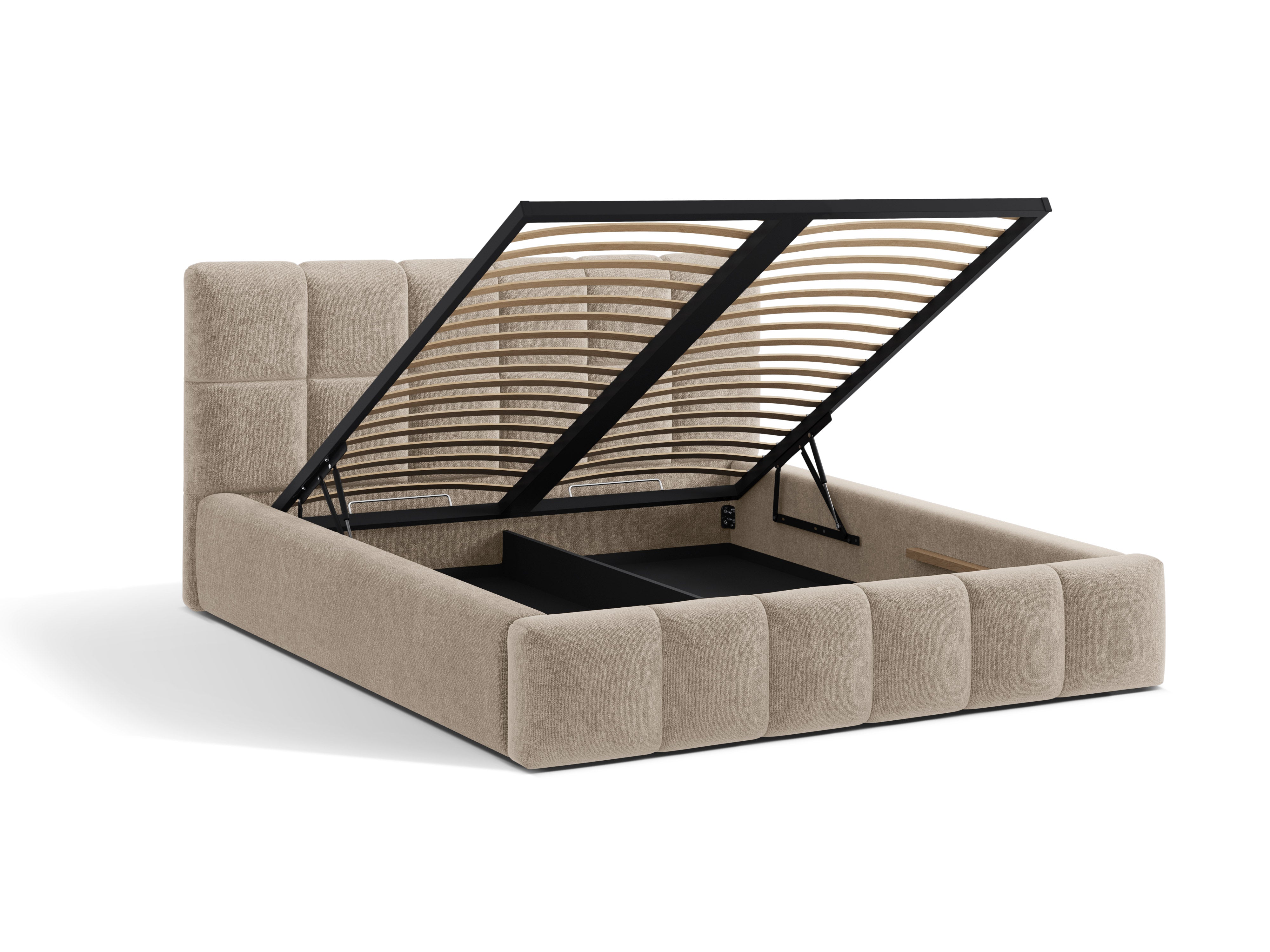 BELLIS bed met opbergruimte voor beddengoed in beige chenille