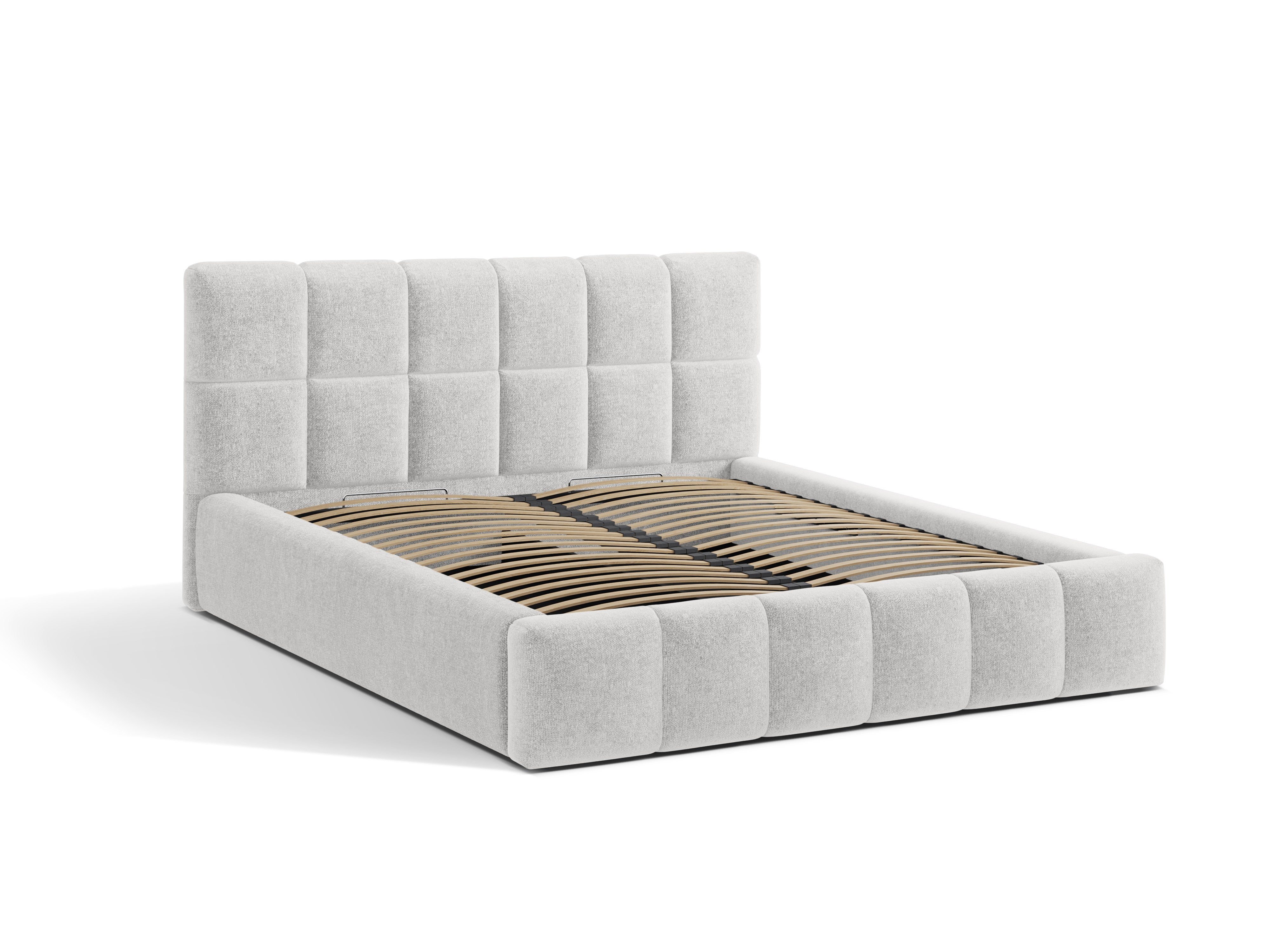 BELLIS bed met opbergruimte voor beddengoed in zilver chenille