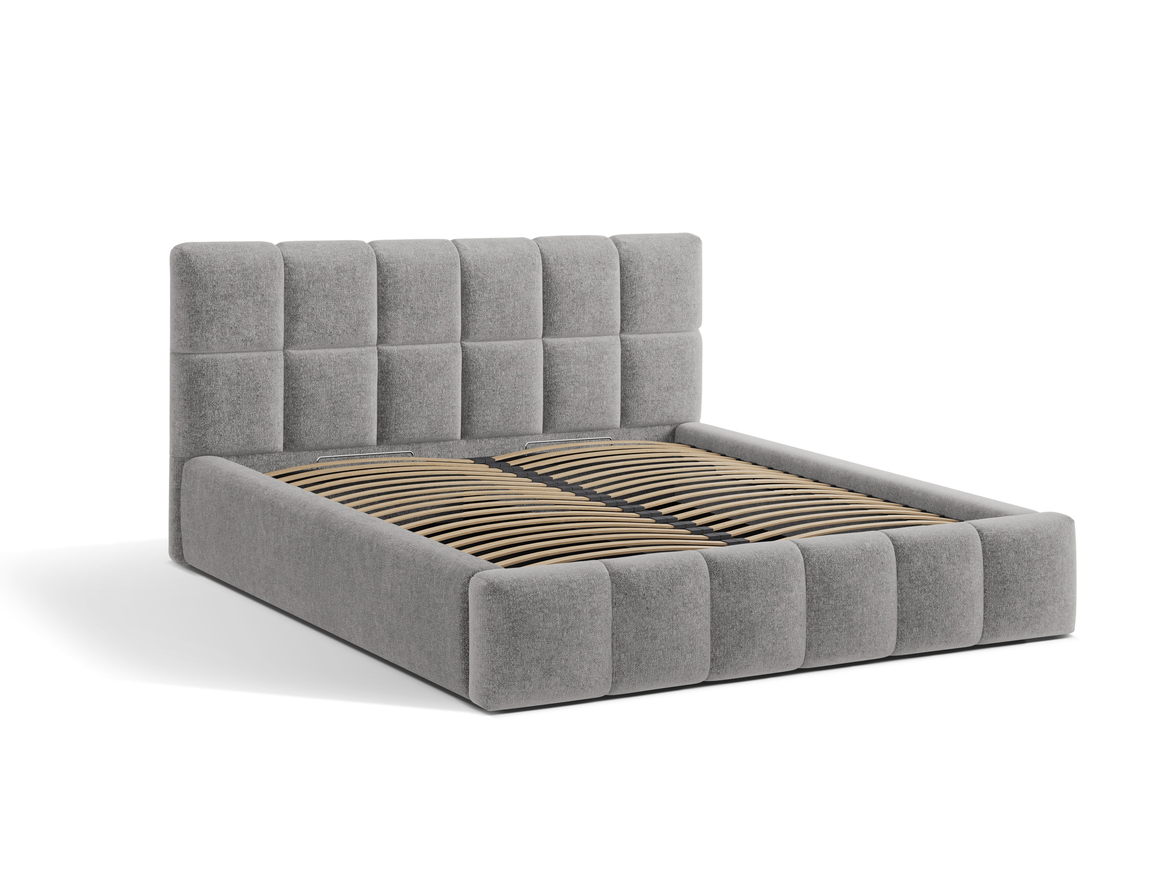 BELLIS bed met opbergruimte voor beddengoed grijs chenille
