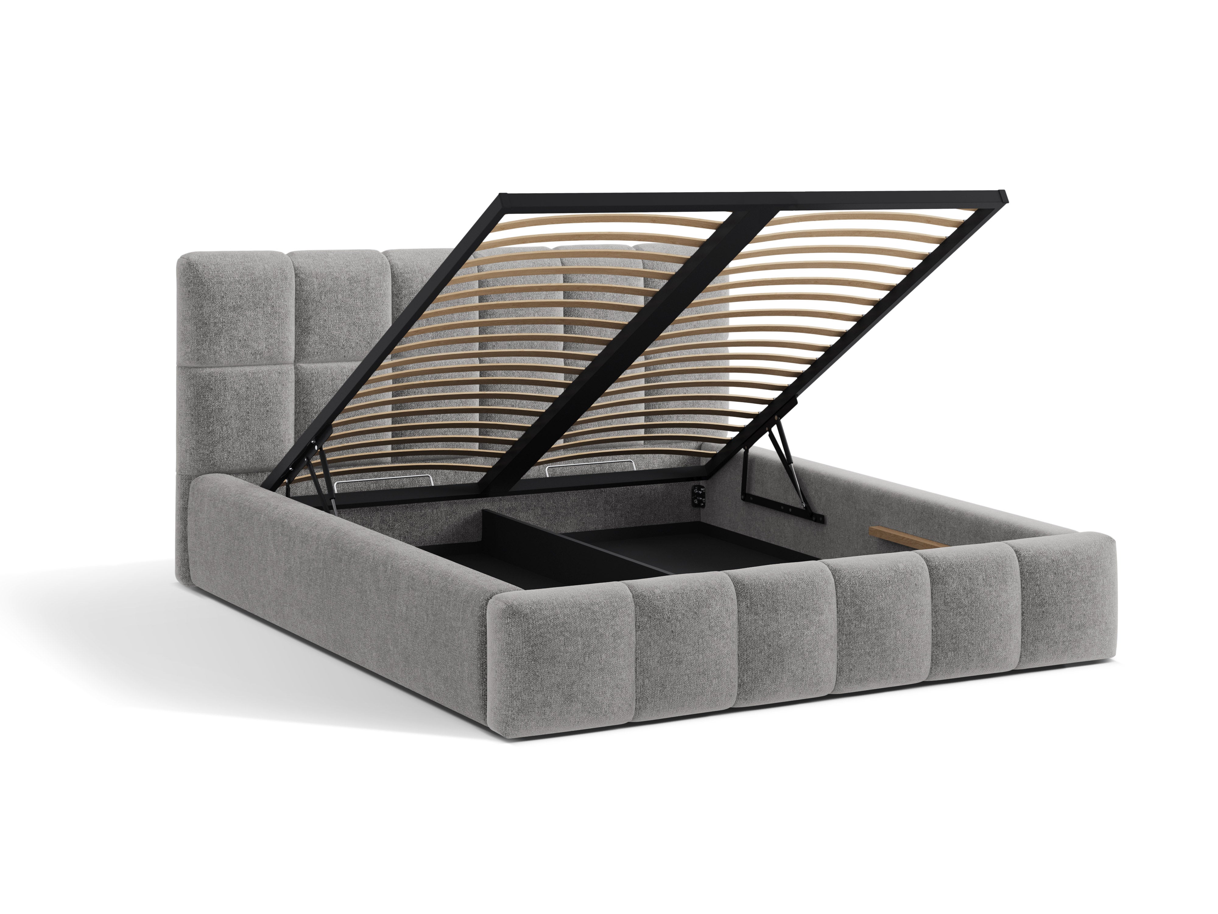 BELLIS bed met opbergruimte voor beddengoed grijs chenille
