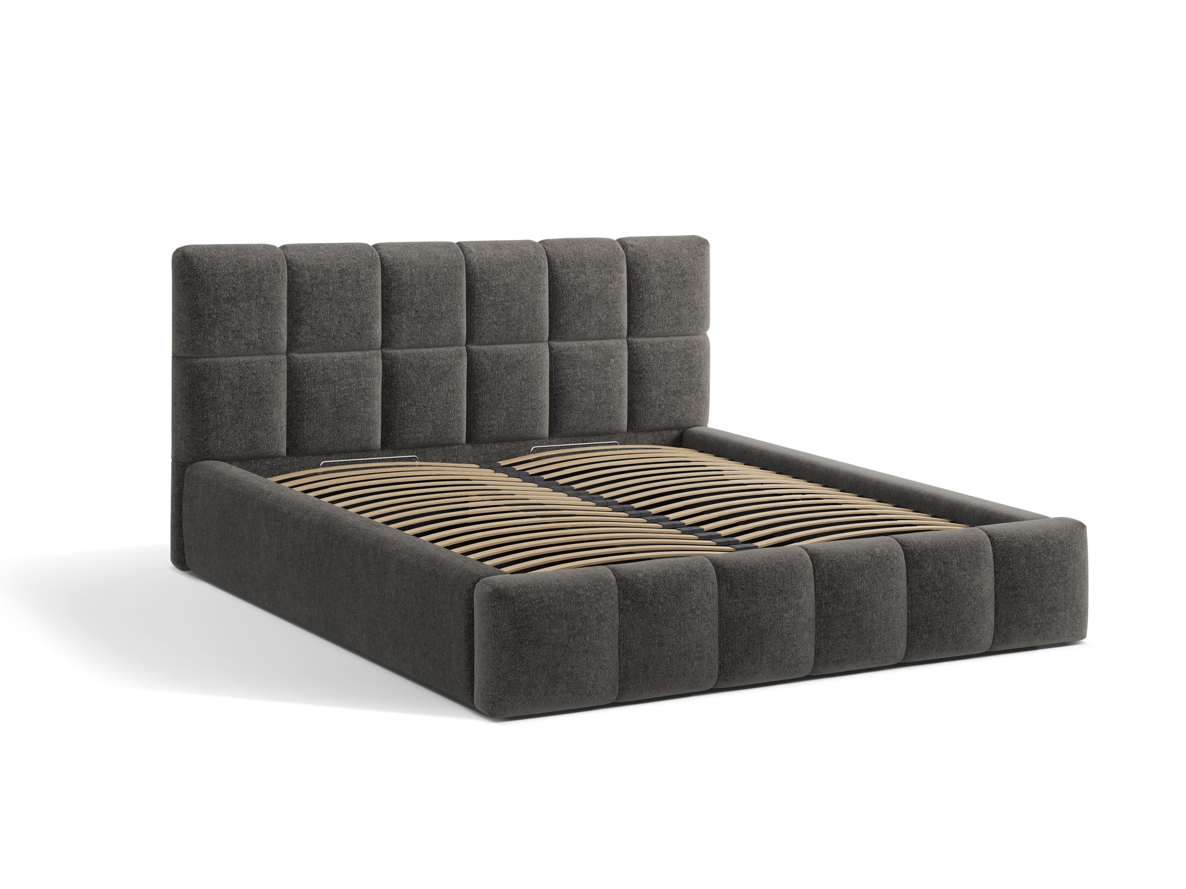BELLIS bed met opbergruimte voor beddengoed in donkergrijze chenille
