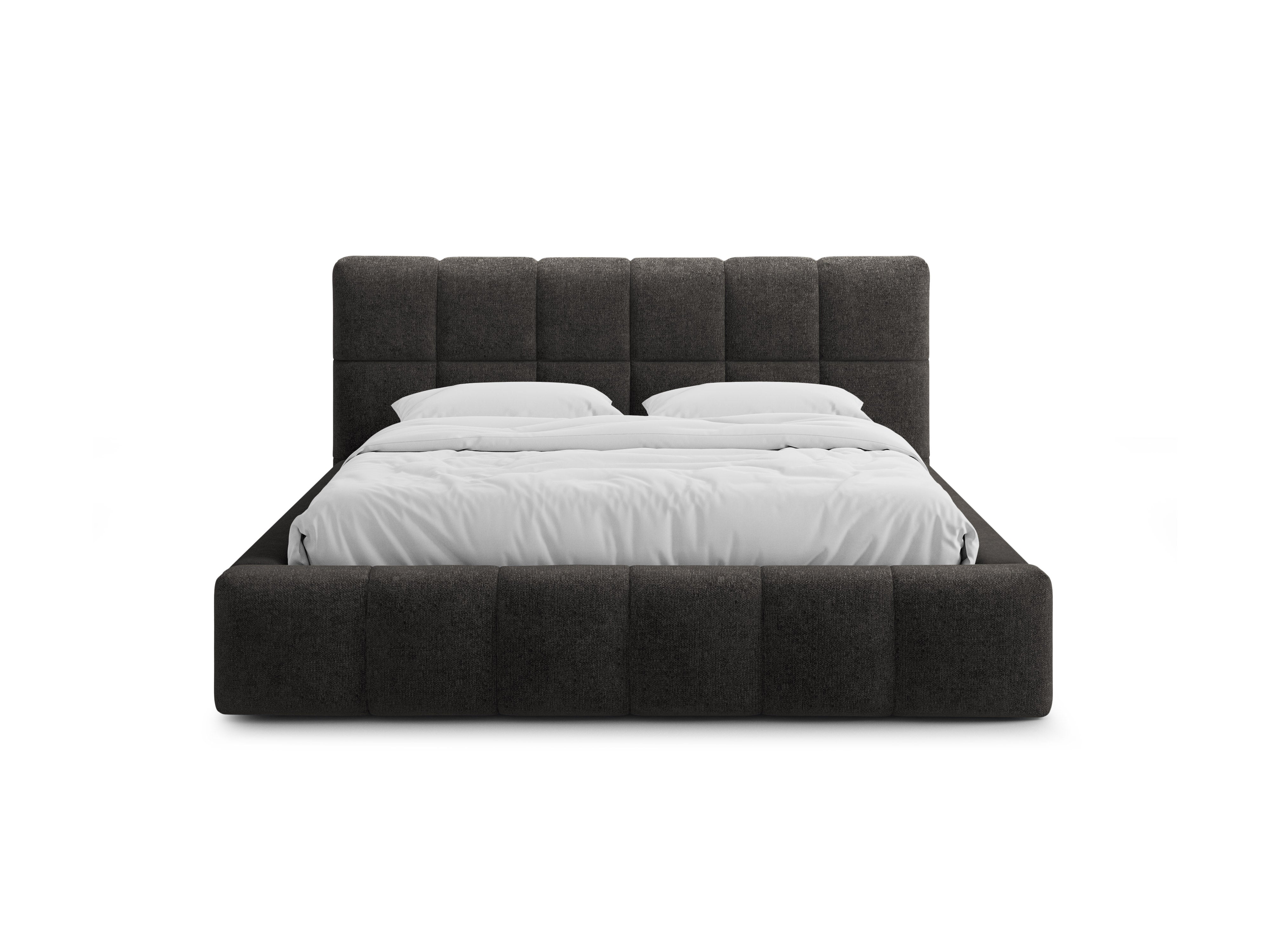 BELLIS bed met opbergruimte voor beddengoed in antraciet chenille
