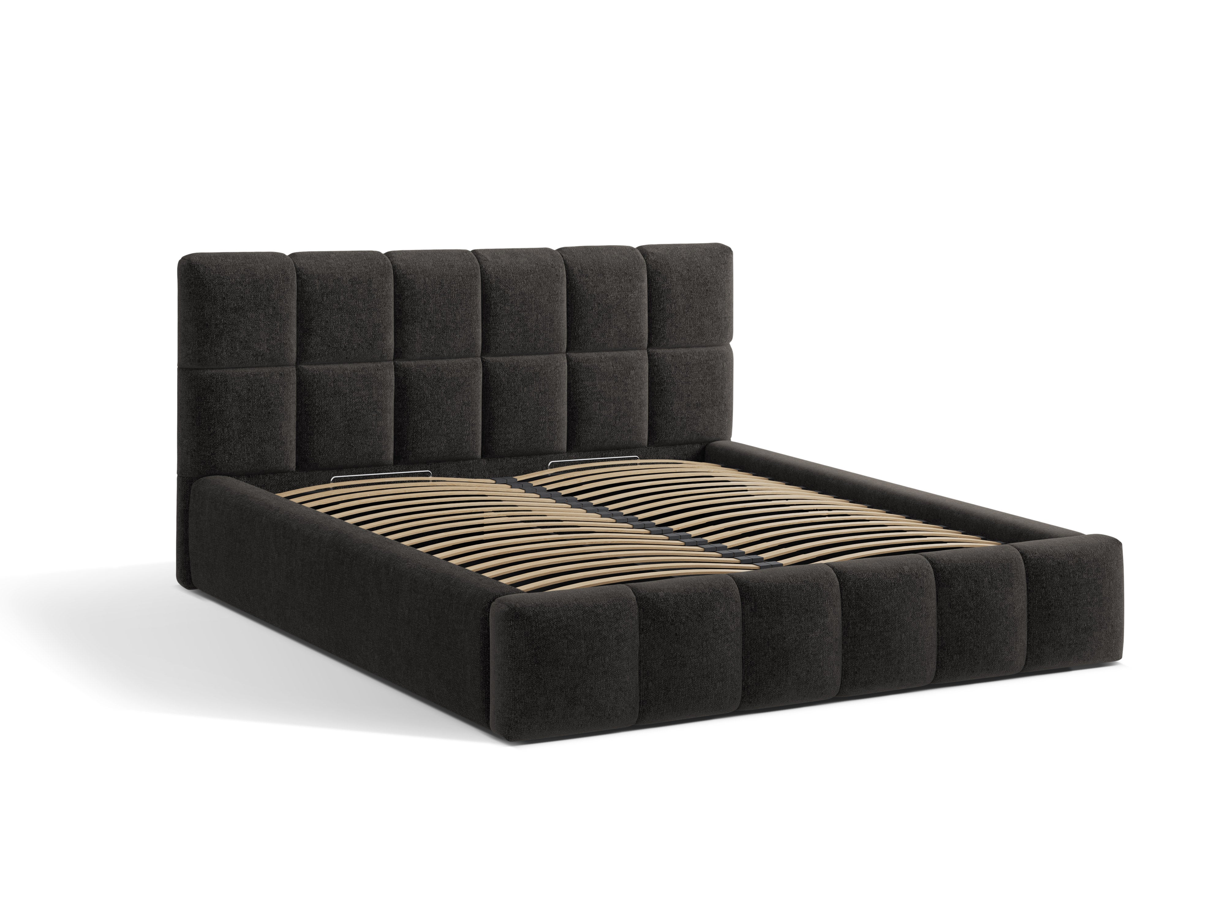 BELLIS bed met opbergruimte voor beddengoed in antraciet chenille