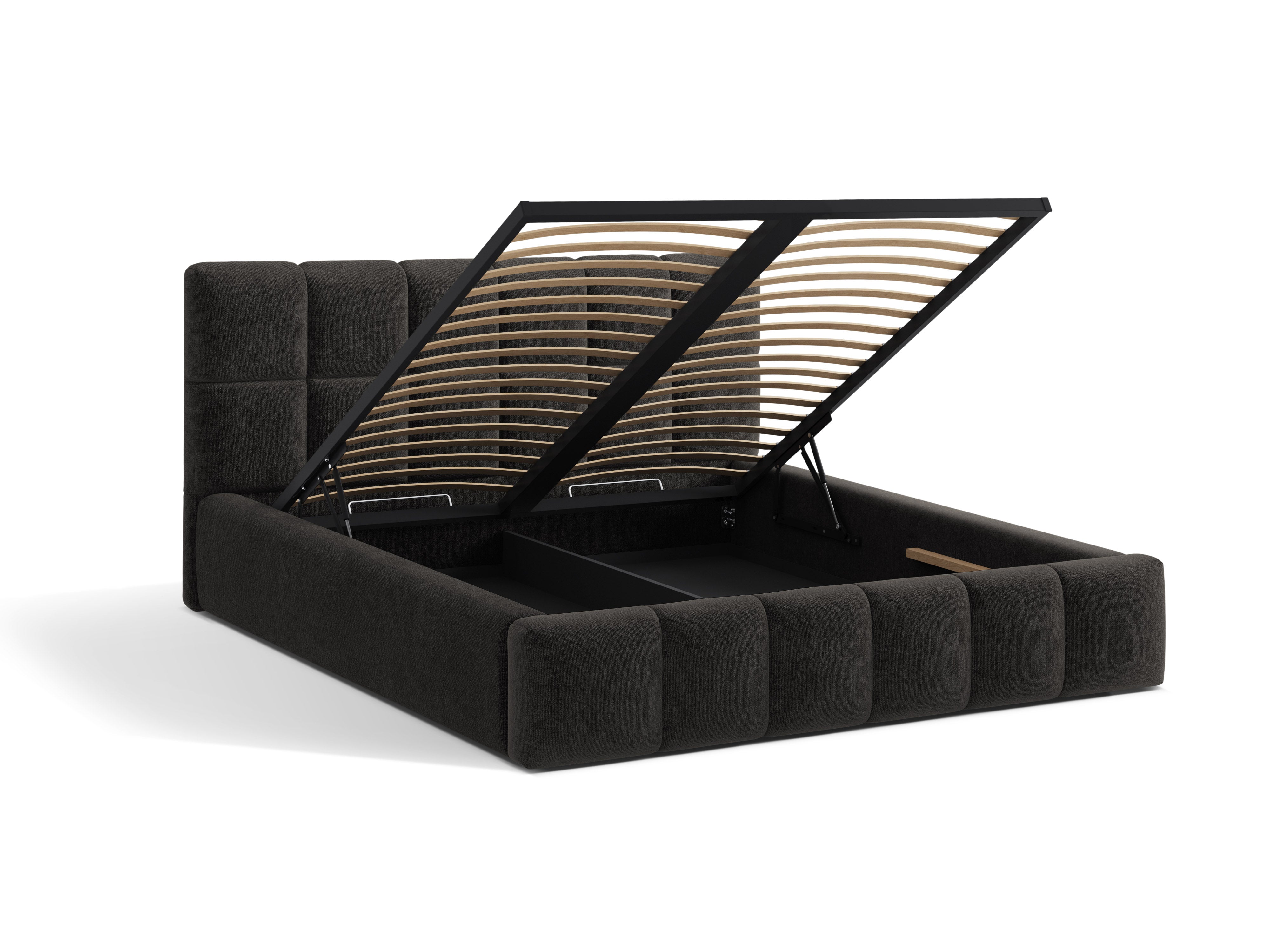 BELLIS bed met opbergruimte voor beddengoed in antraciet chenille