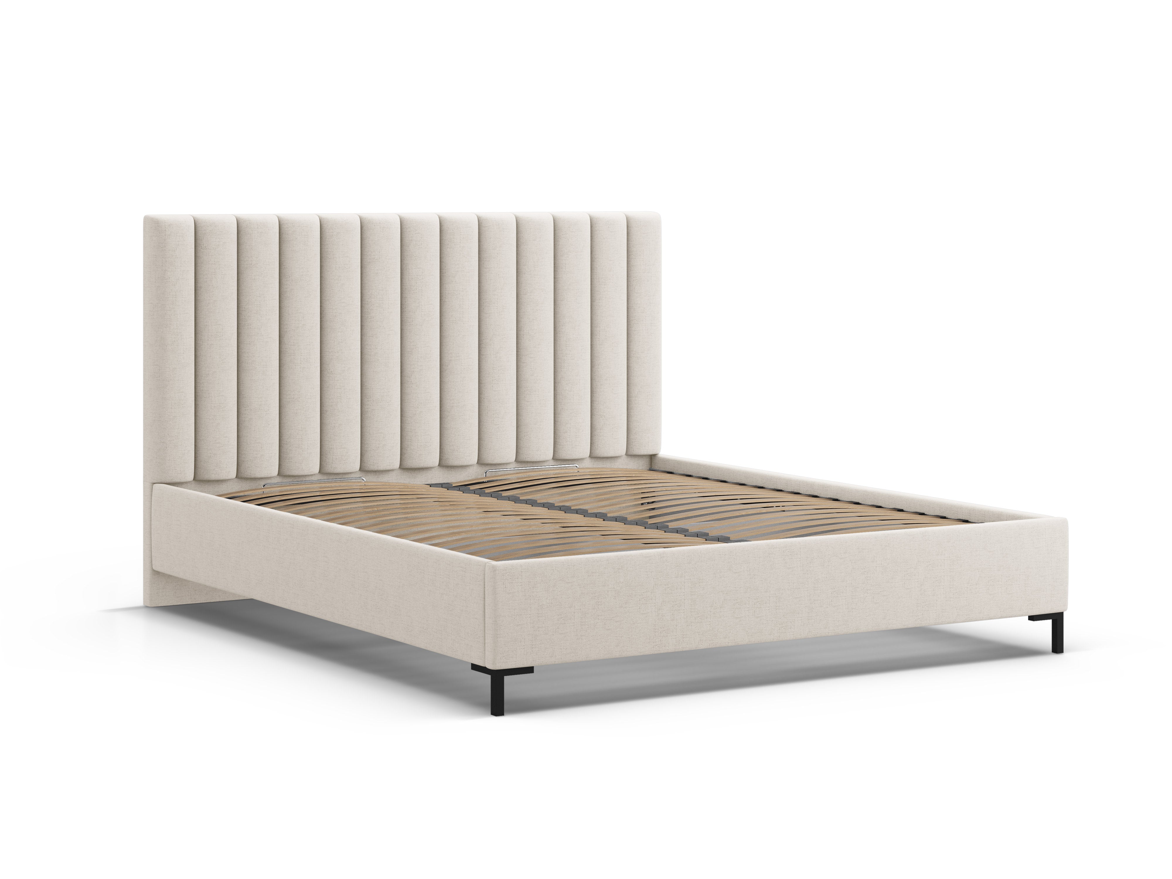 Bed met opbergruimte voor beddengoed ALLISON lichtbeige