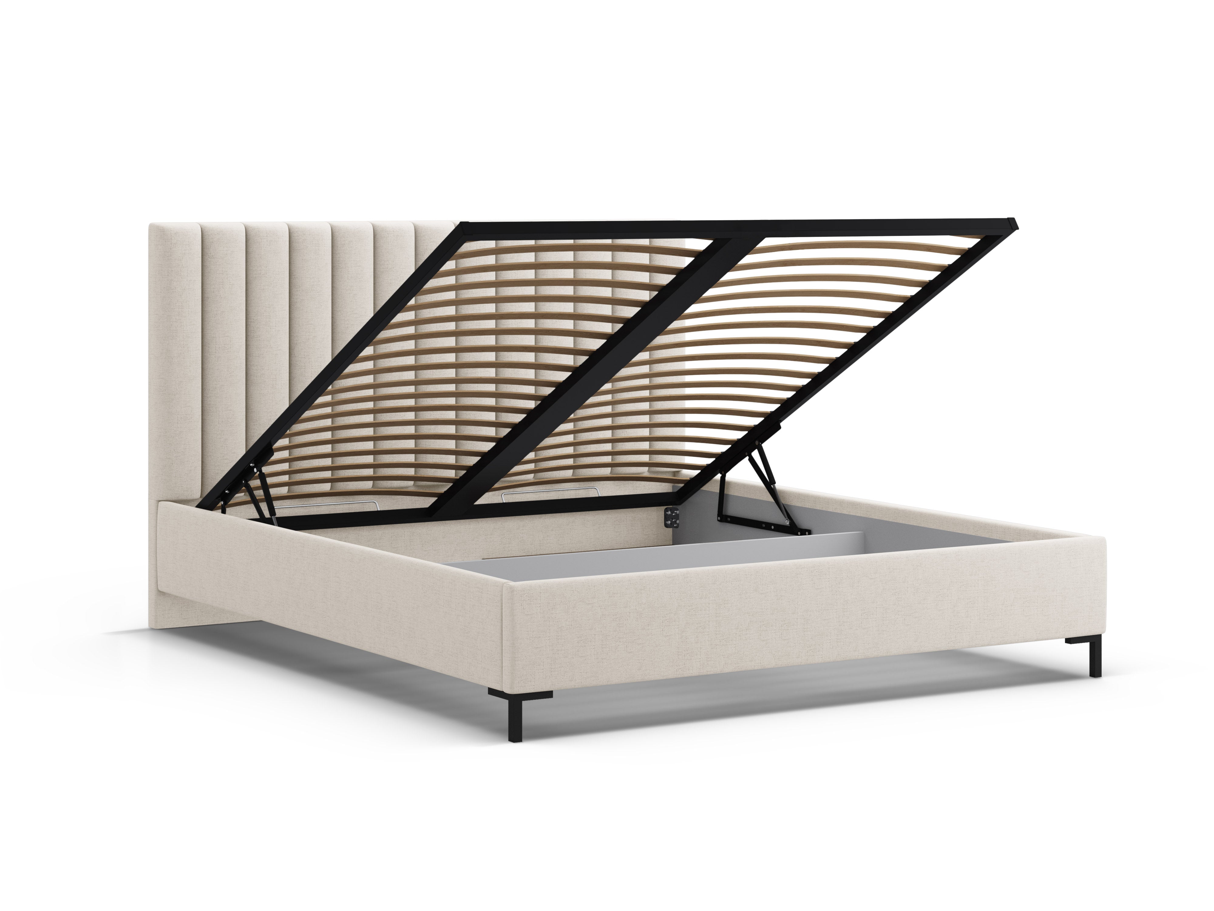 Bed met opbergruimte voor beddengoed ALLISON lichtbeige