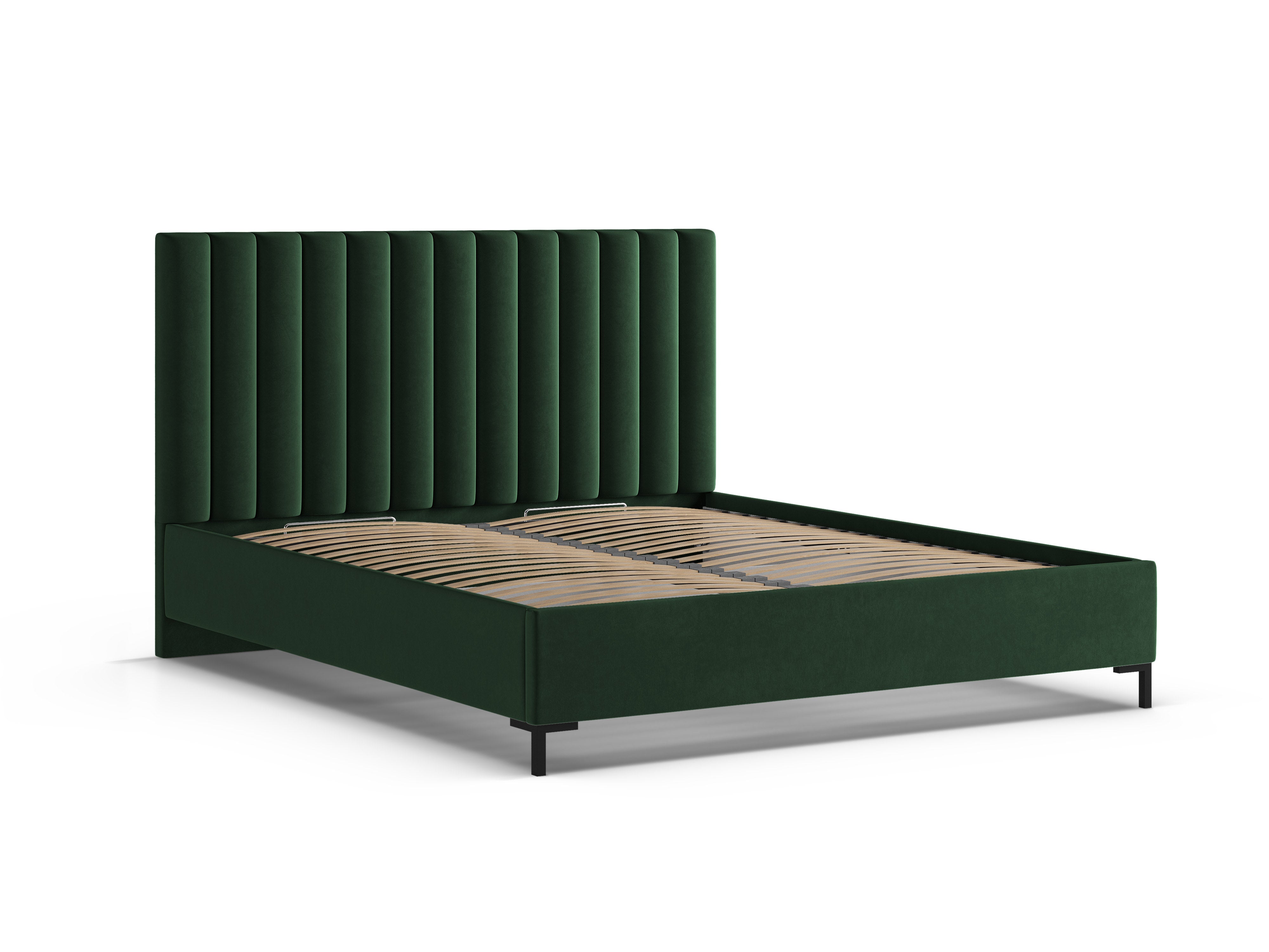 Velours bed met opbergruimte voor beddengoed ALLISON in flessengroen
