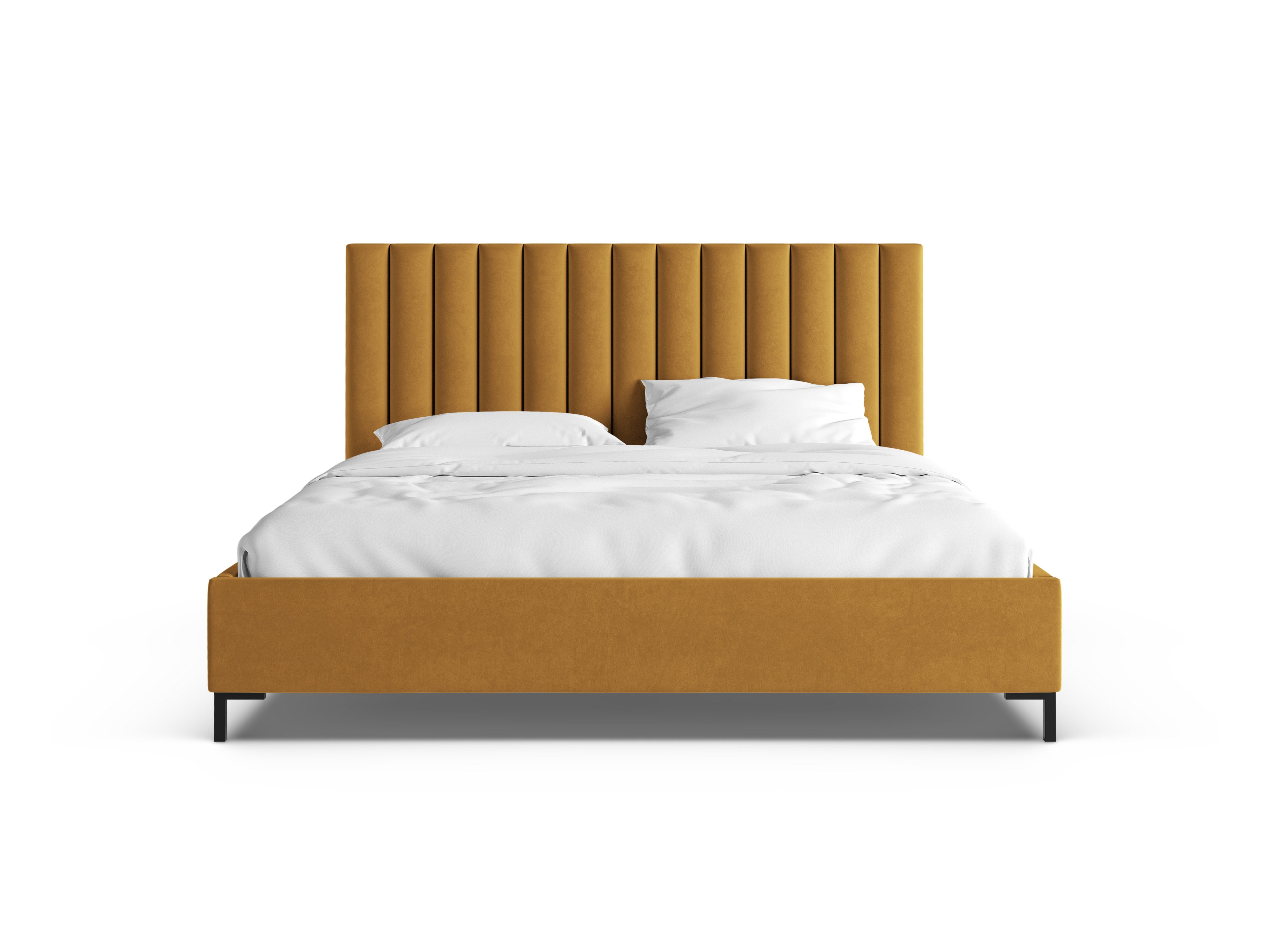 Fluwelen bed met opbergruimte voor beddengoed ALLISON mosterdgeel