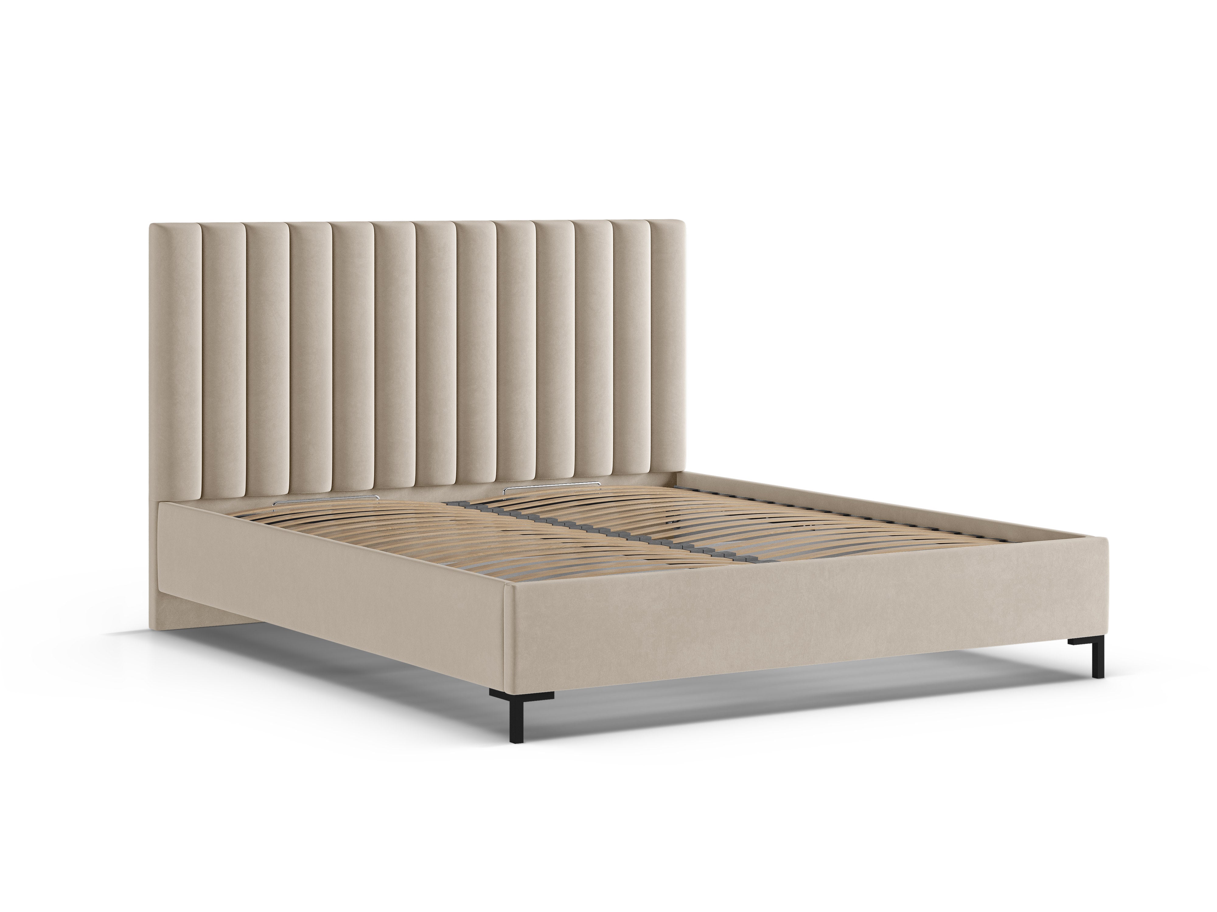 Aksmatig bed met opbergruimte voor beddengoed ALLISON beige