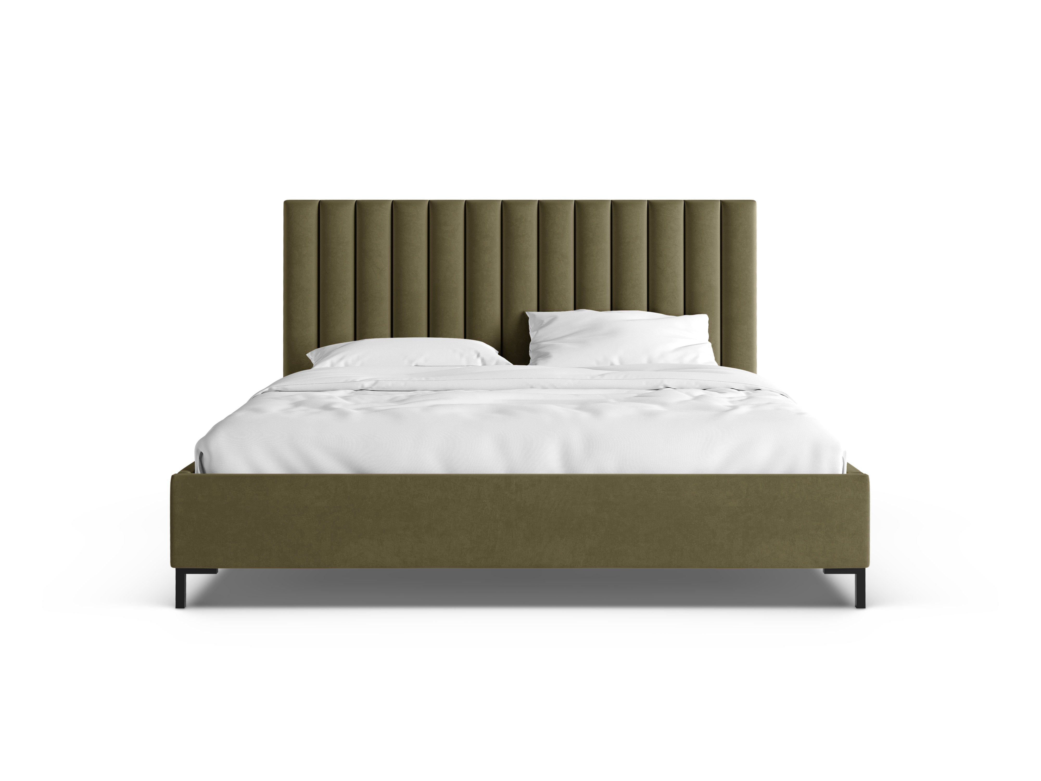 Groene fluwelen bed met opbergruimte voor beddengoed ALLISON