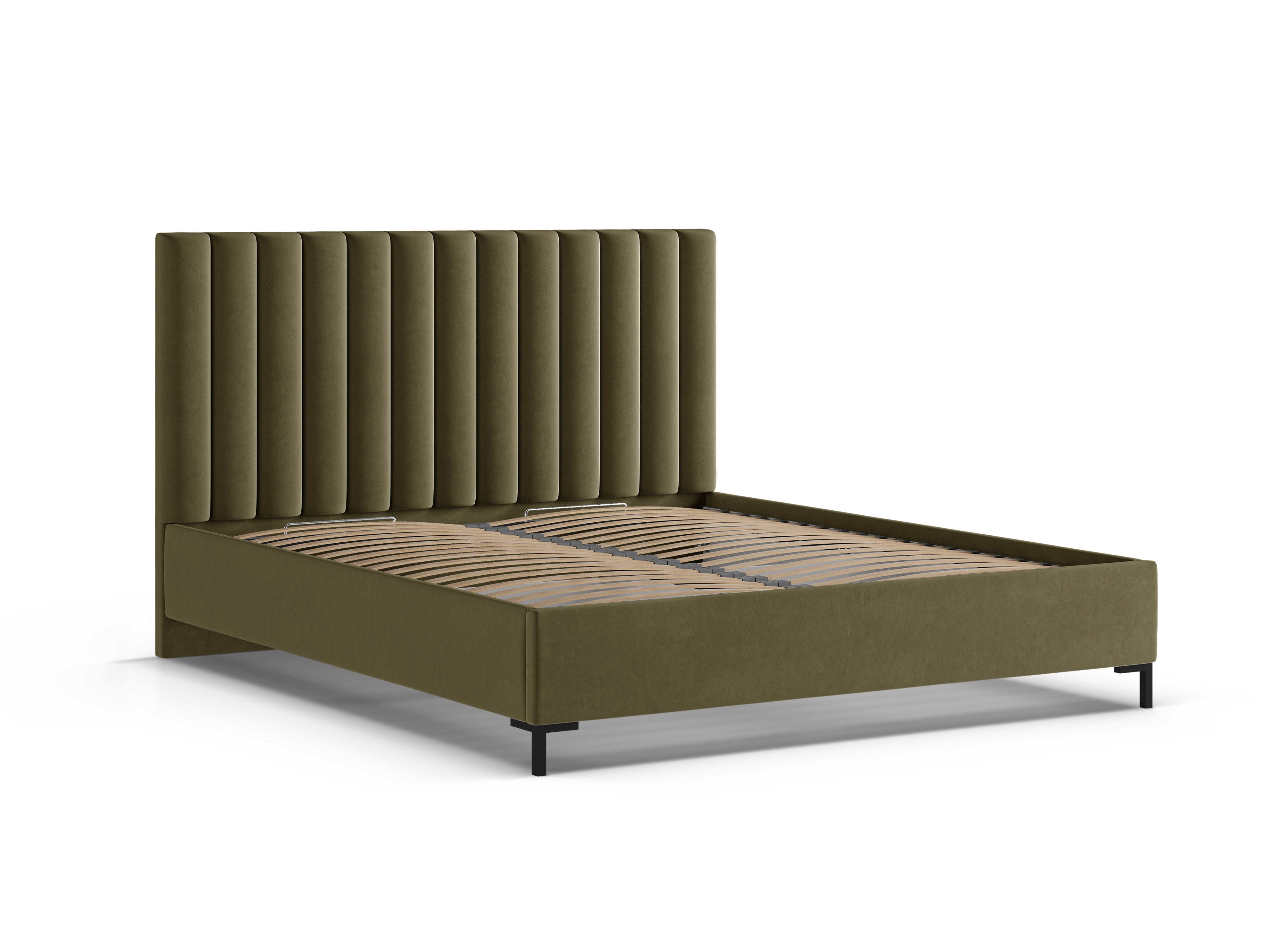 Groene fluwelen bed met opbergruimte voor beddengoed ALLISON