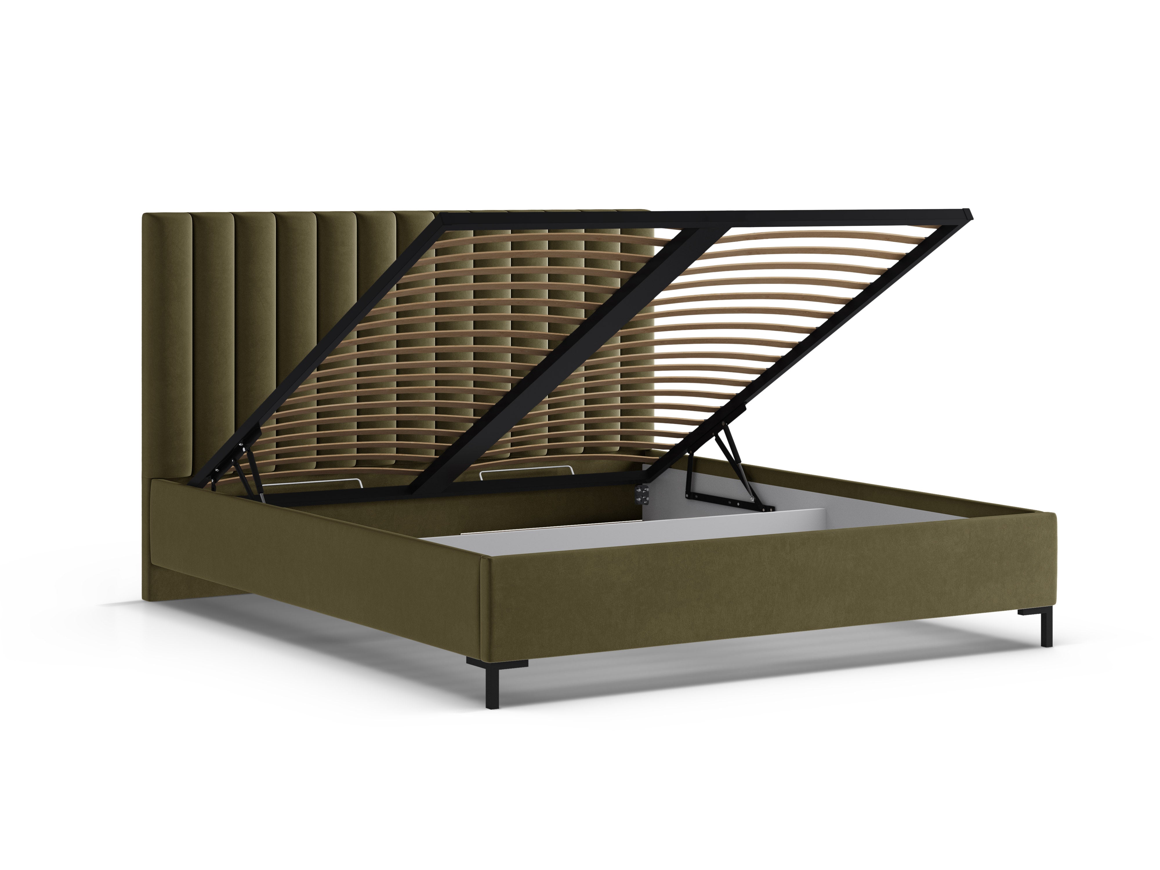 Groene fluwelen bed met opbergruimte voor beddengoed ALLISON
