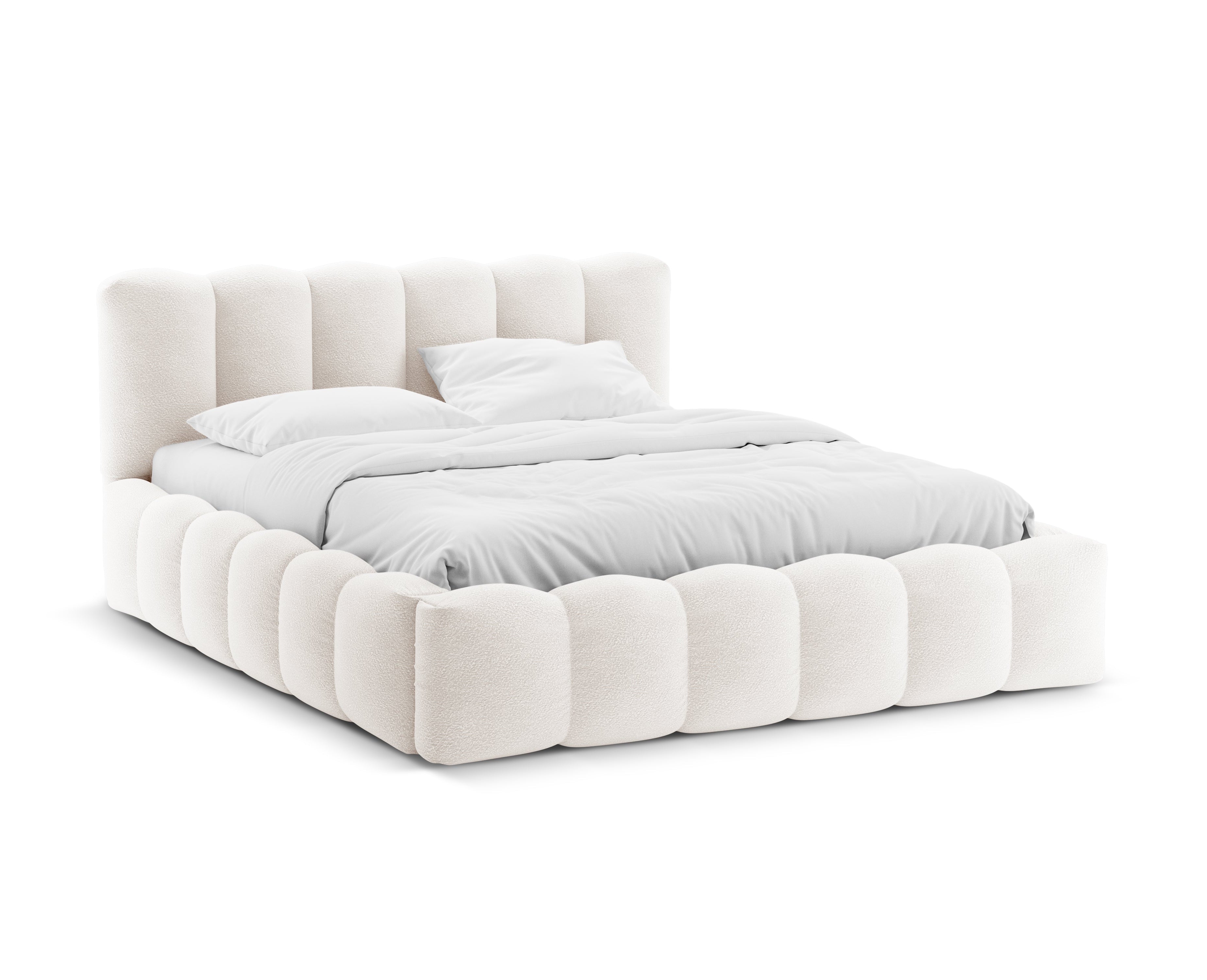 Bed met opbergruimte LUPINE witte boucle