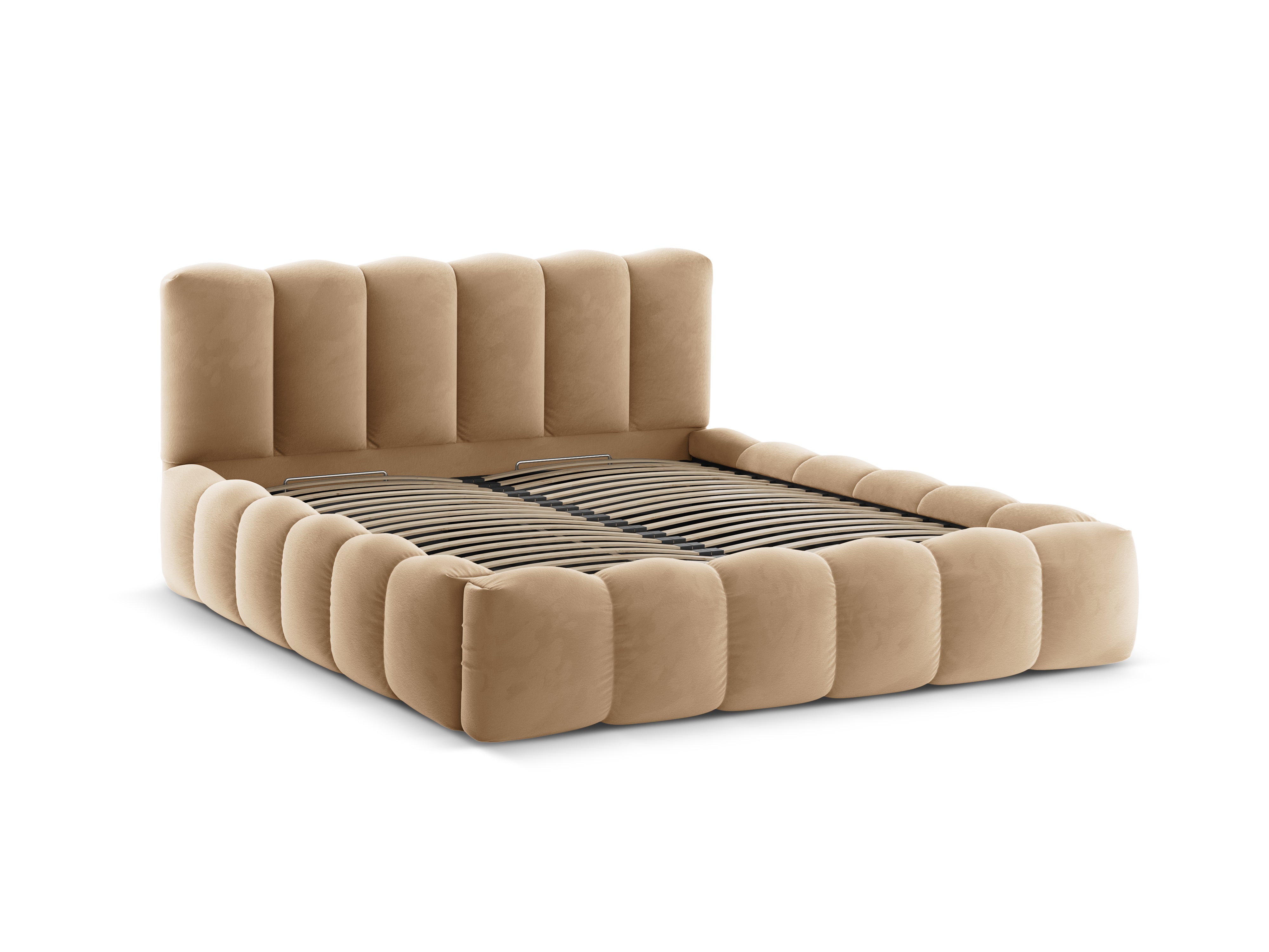 Velvet bed met opbergruimte LUPINE zandkleurig