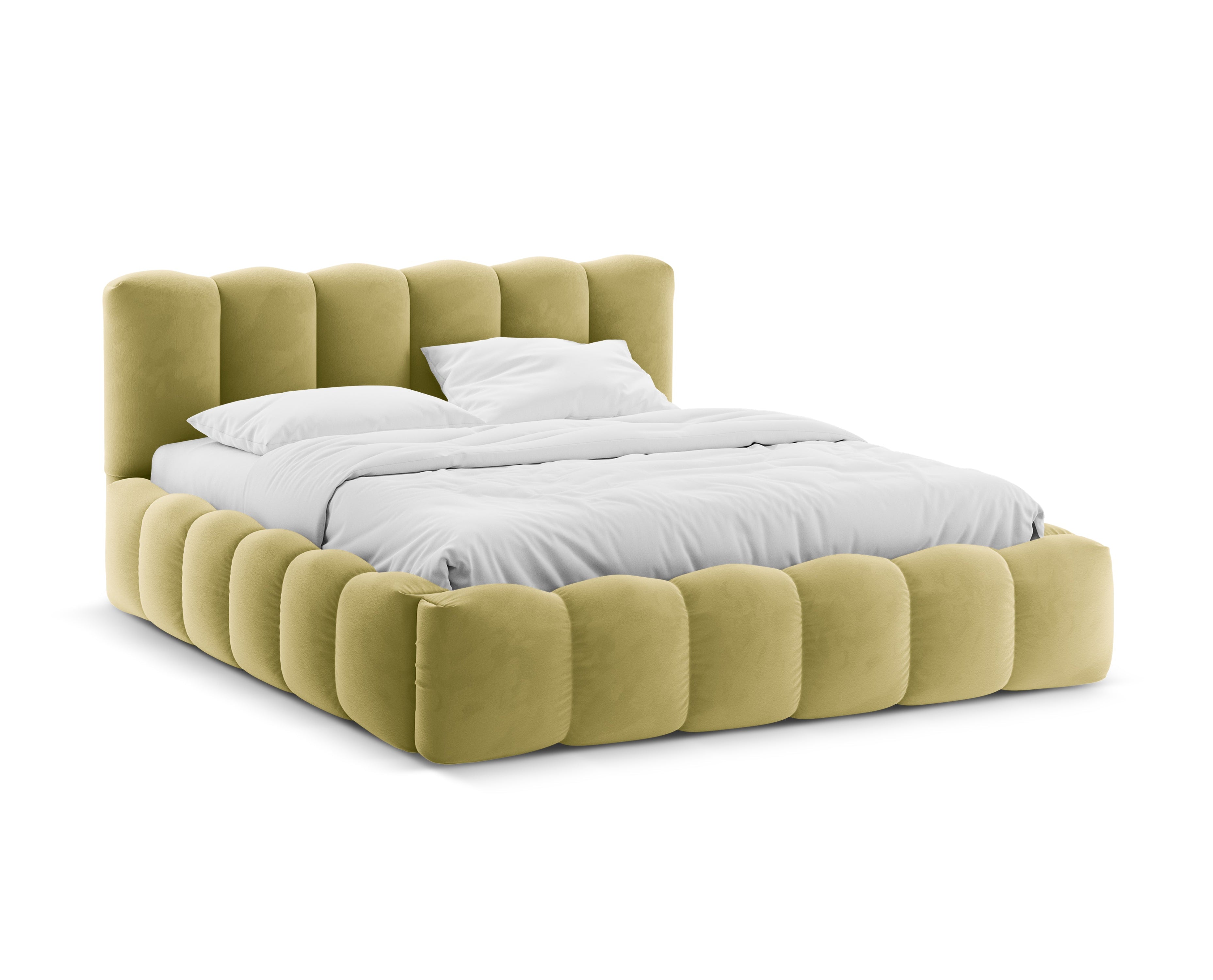 Velvet bed met opbergruimte LUPINE limoen