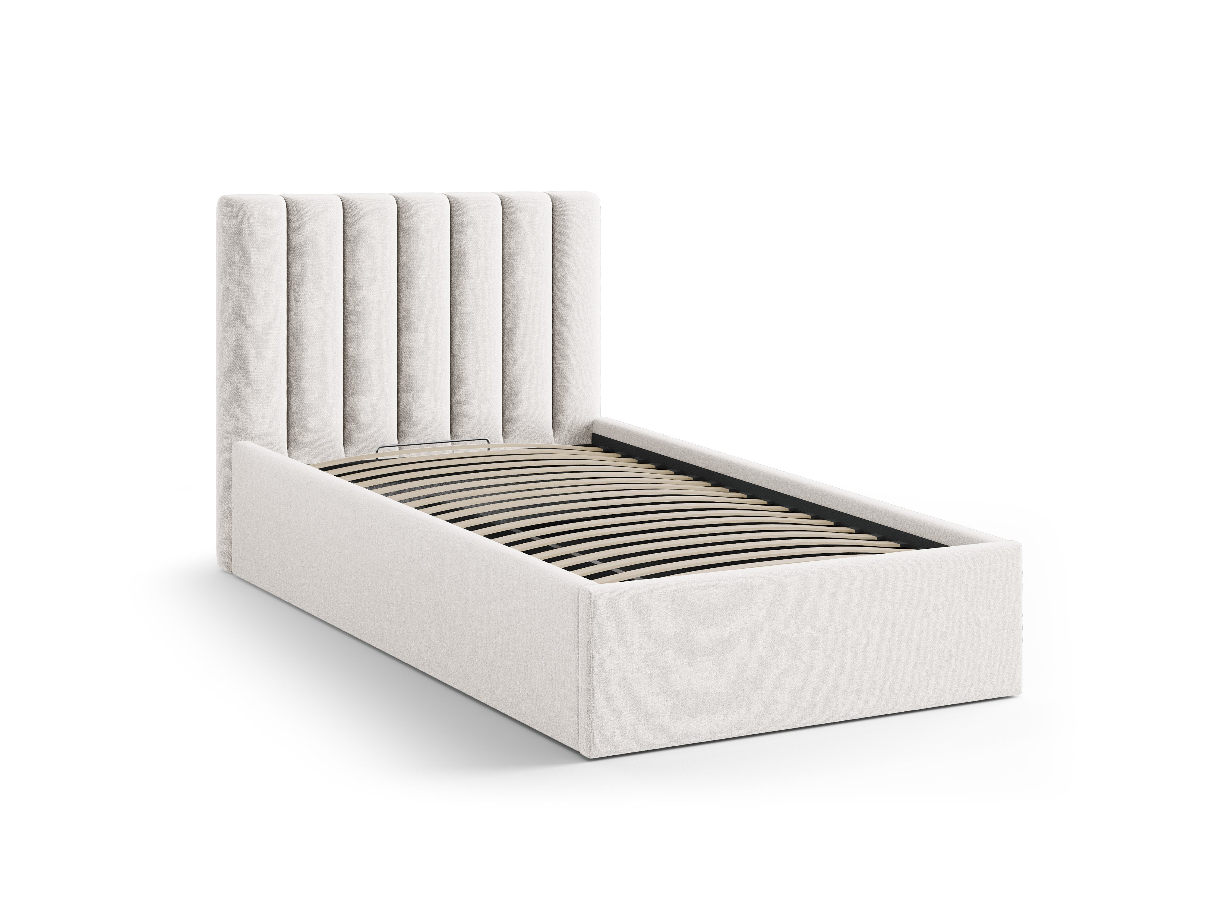 Eenpersoonsbed met opbergruimte voor beddengoed ALLISON lichtbeige