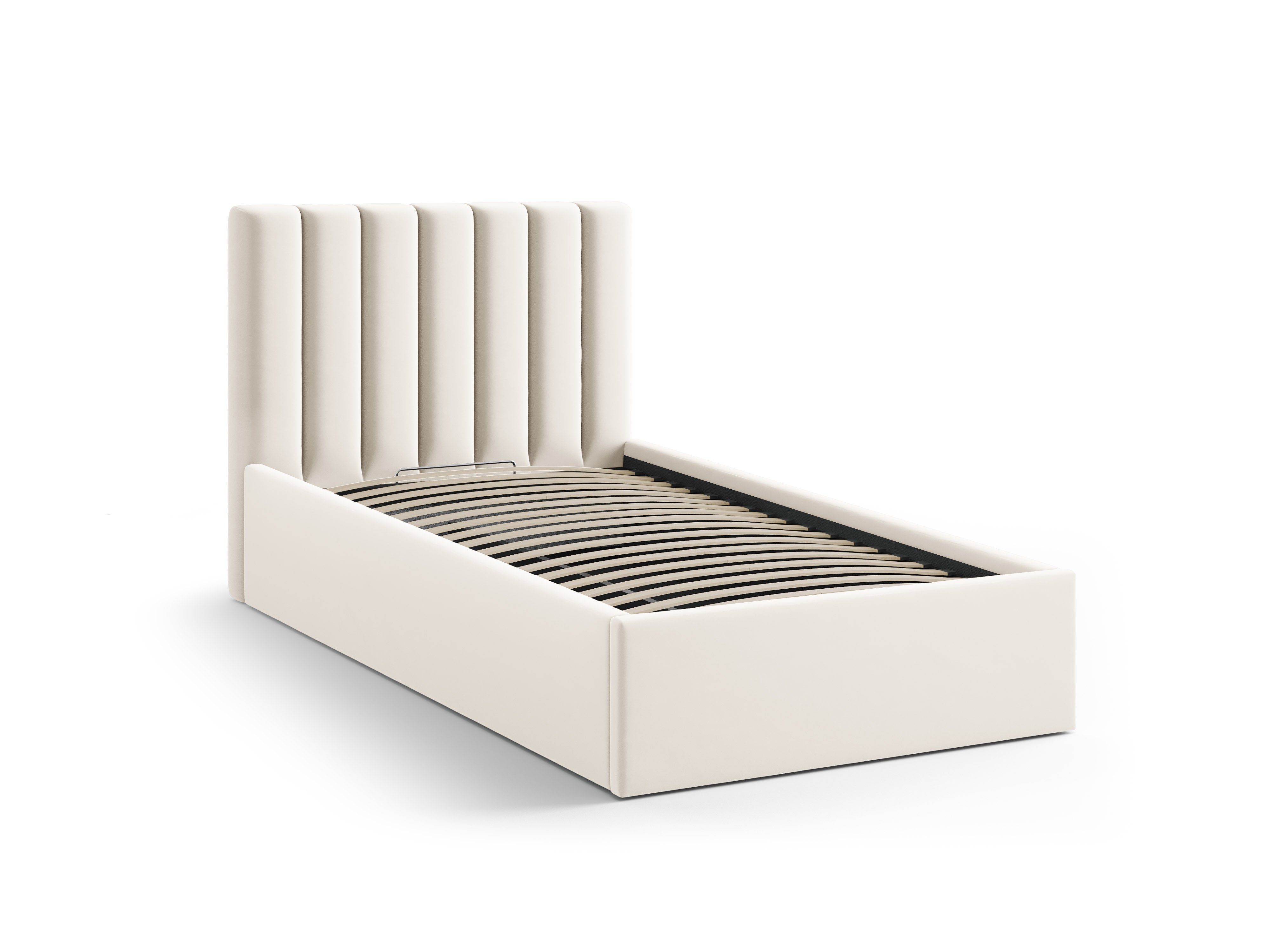 enkel velours bed met opbergruimte voor beddengoed ALLISON lichtbeige